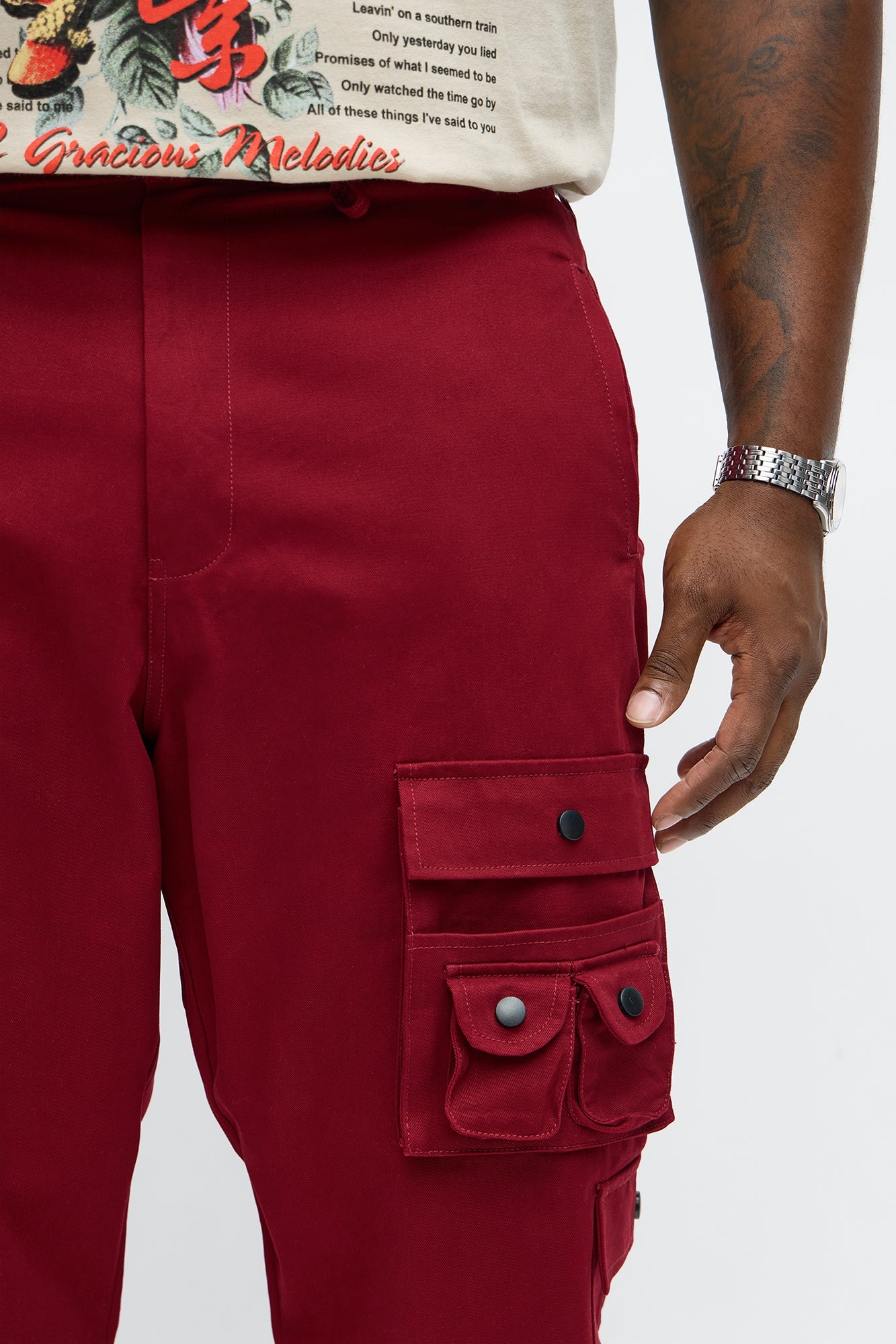 Slim Count On It Cargo Utility Pants - Burgundy