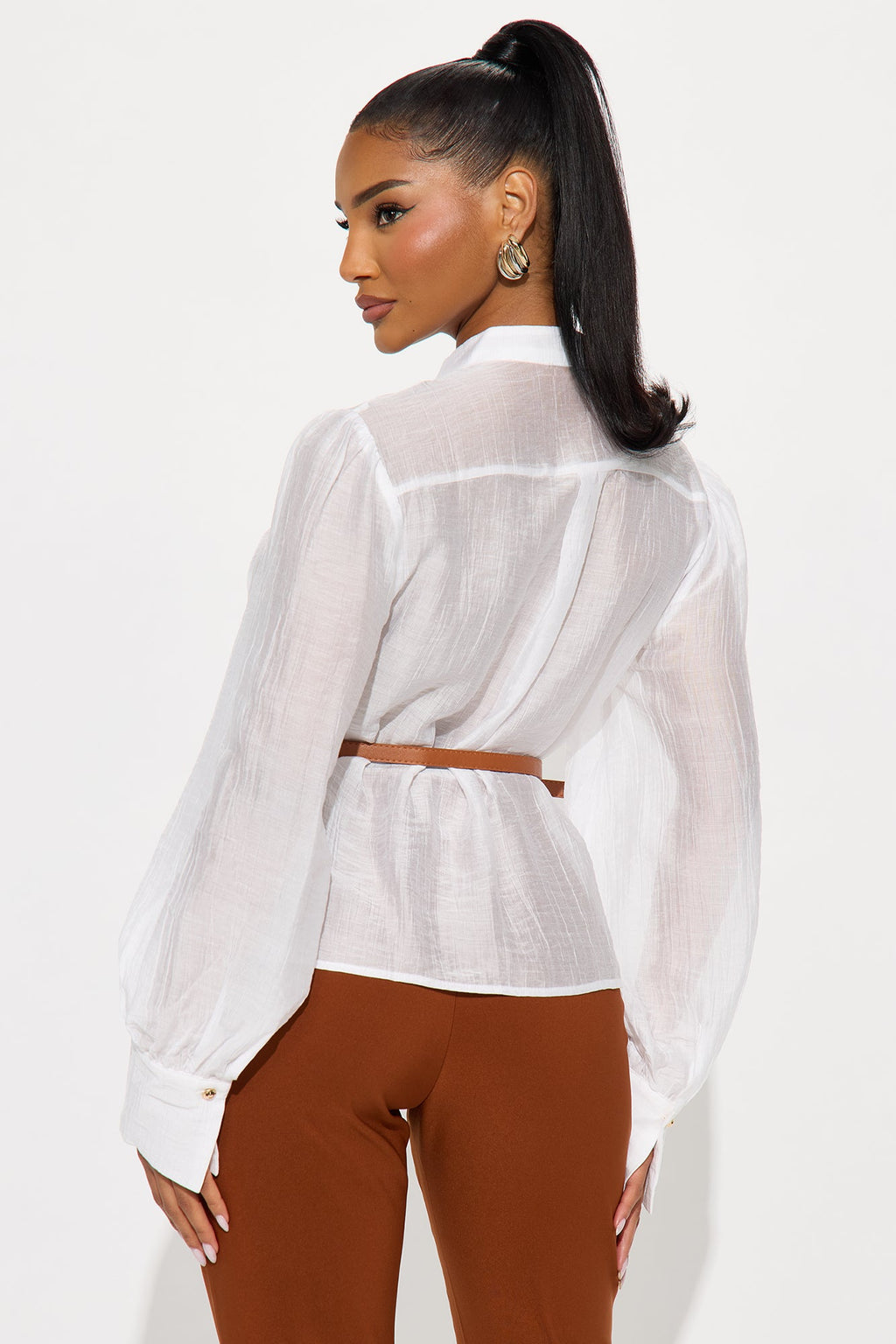 Helena Pleated Belted Shirt - White