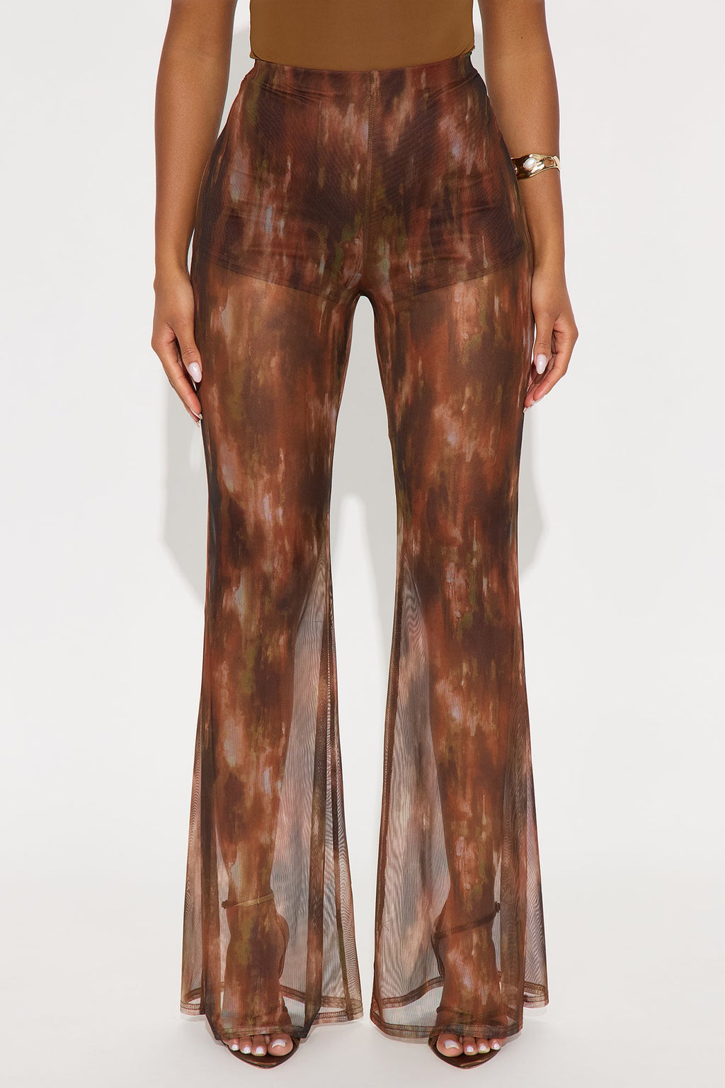 Janika Mesh High Rise Flare Pant 33 - Brown/combo