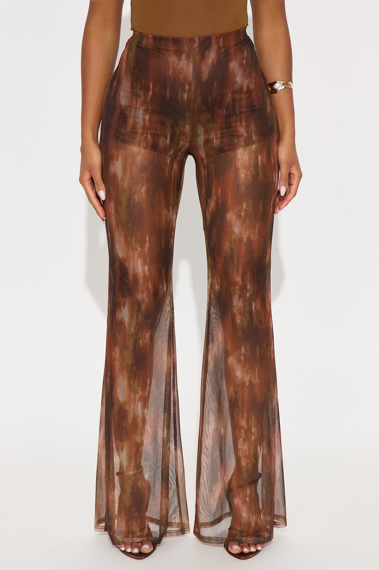 Janika Mesh High Rise Flare Pant 33 - Brown/combo