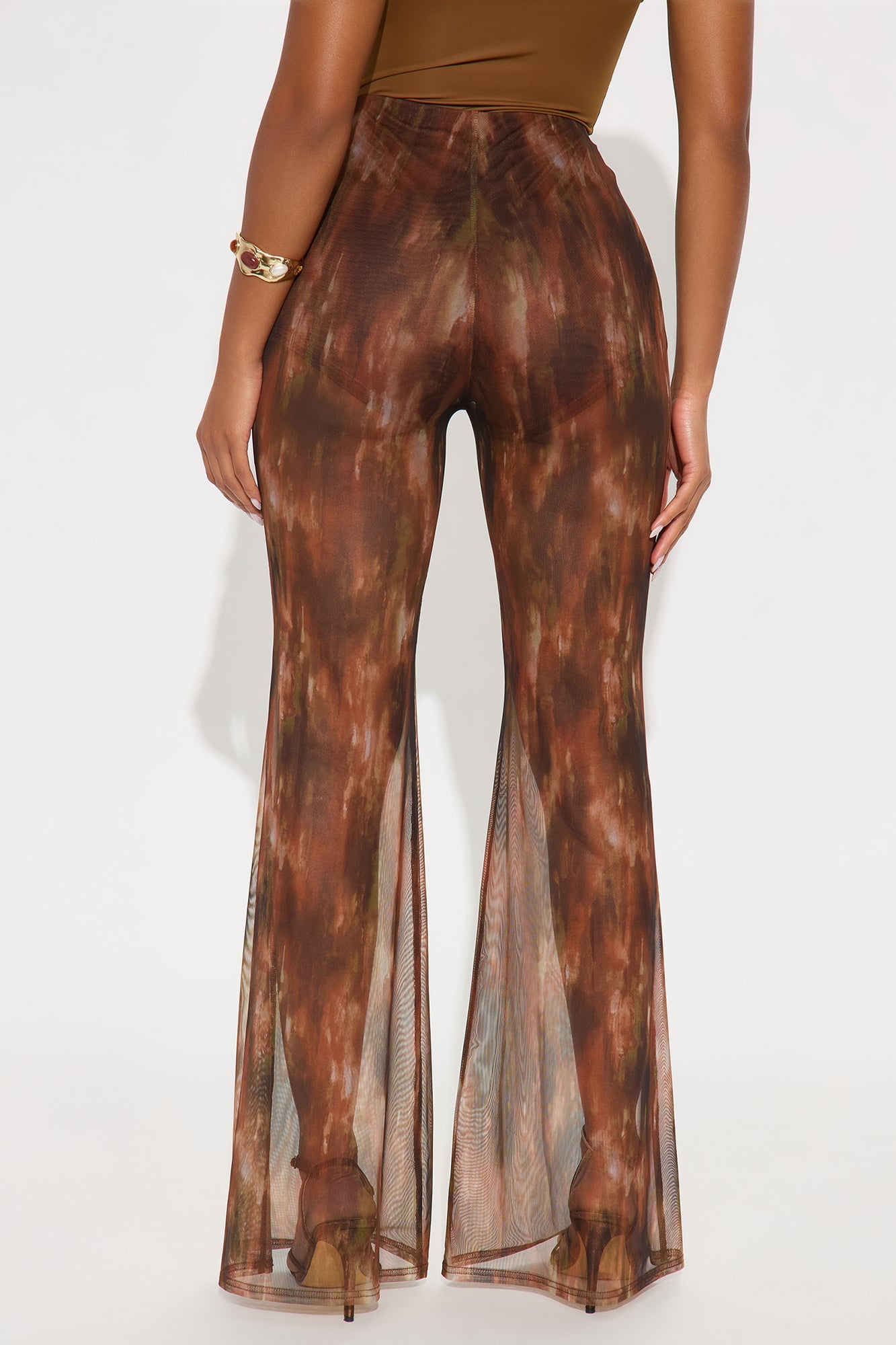 Janika Mesh High Rise Flare Pant 33 - Brown/combo