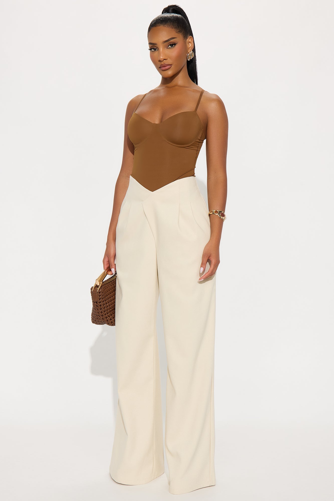 Hailey V Front Wide Leg Trouser 33″ - Cream