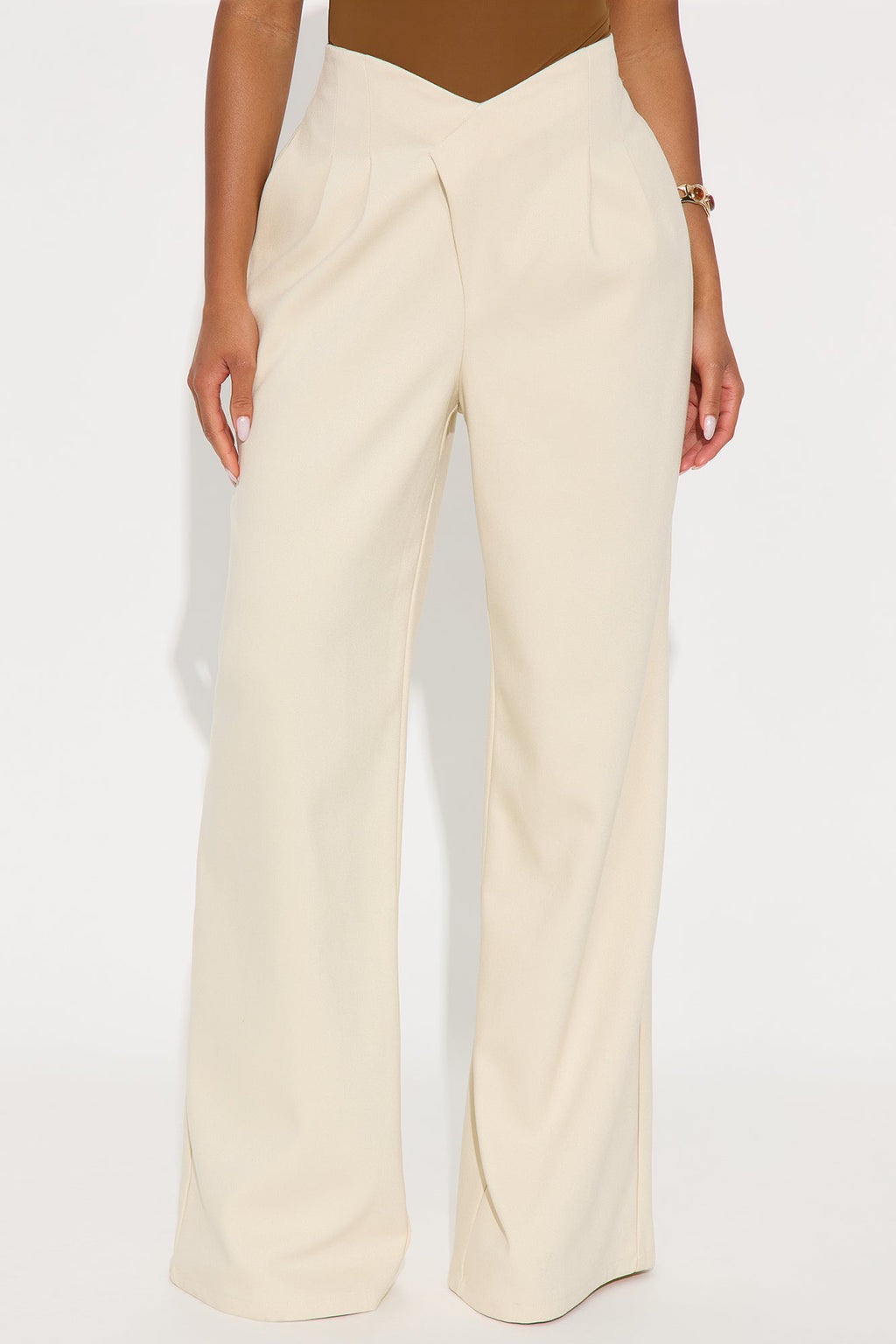 Hailey V Front Wide Leg Trouser 33″ - Cream