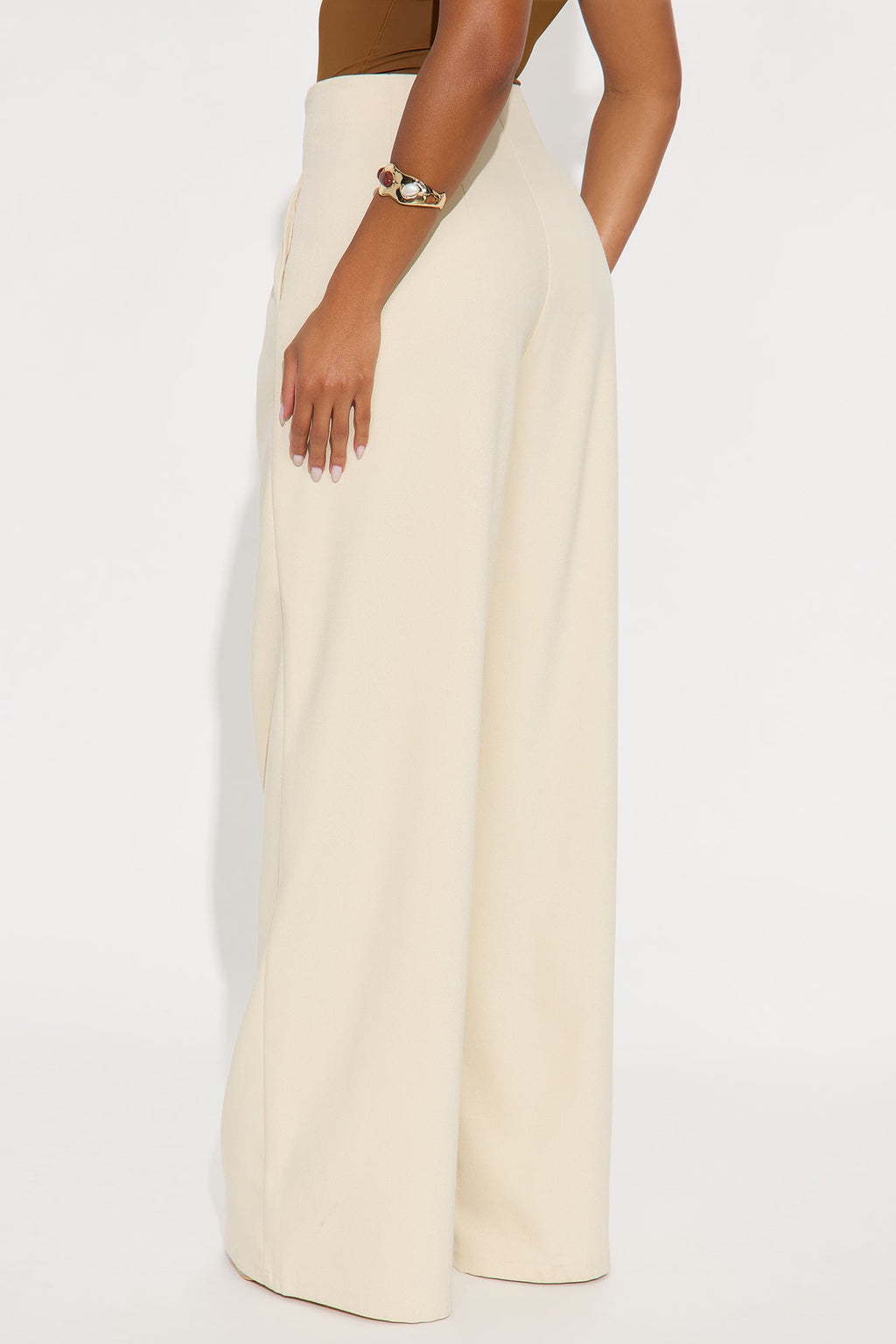 Hailey V Front Wide Leg Trouser 33″ - Cream