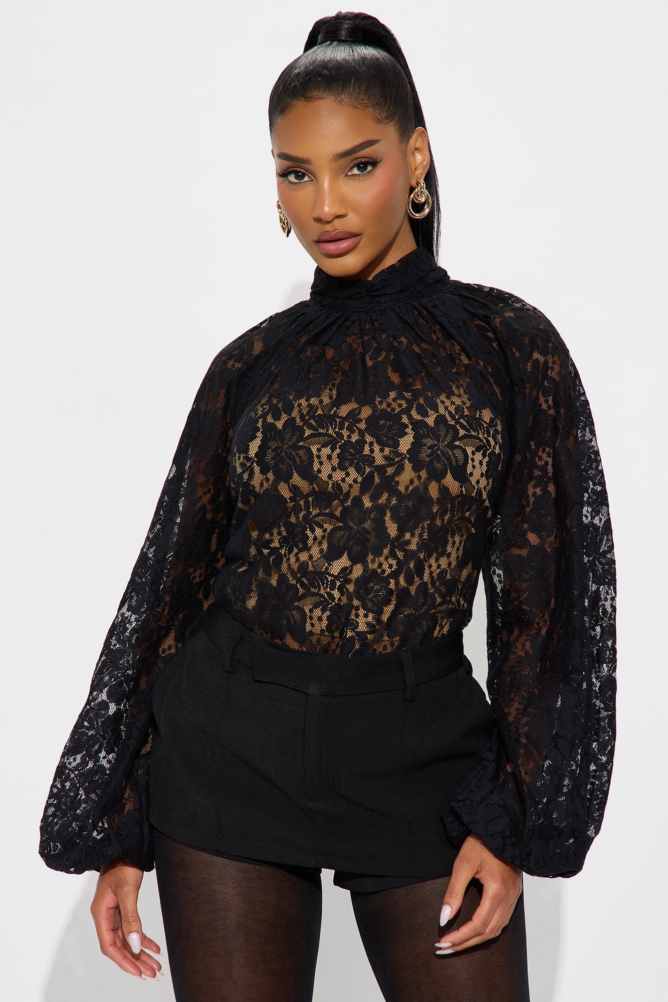 Finer Taste 2 Piece Lace Shirt Set - Black
