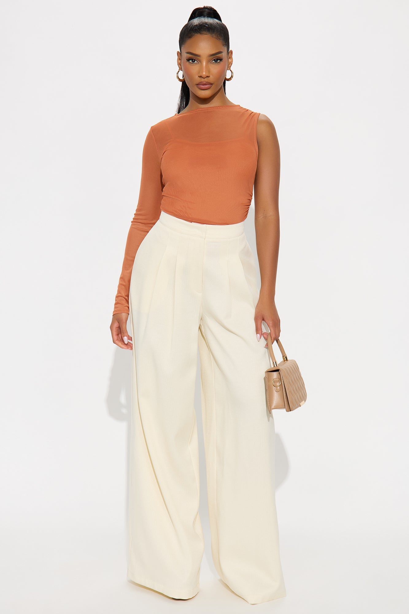 Crystal Textured Wide Leg Pant 33 - Cream