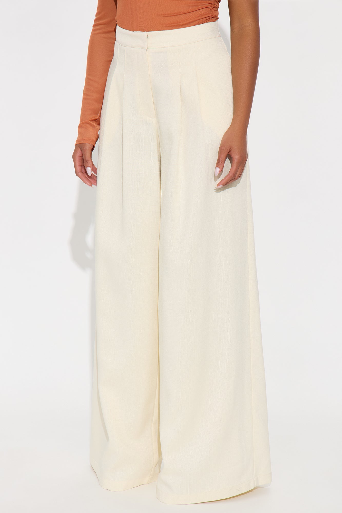 Crystal Textured Wide Leg Pant 33 - Cream
