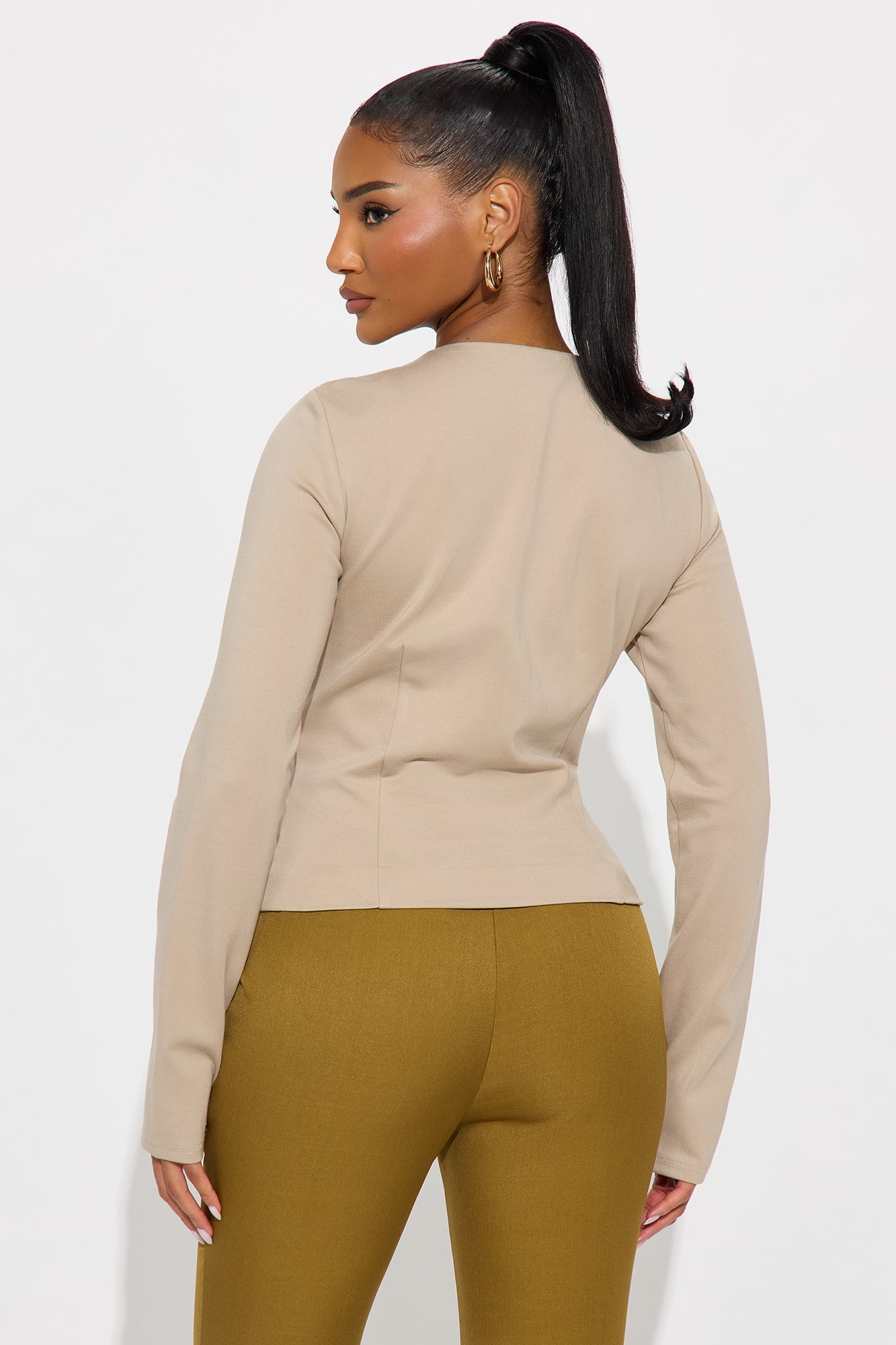 Magnolia Long Sleeve Zip Up Top - Taupe