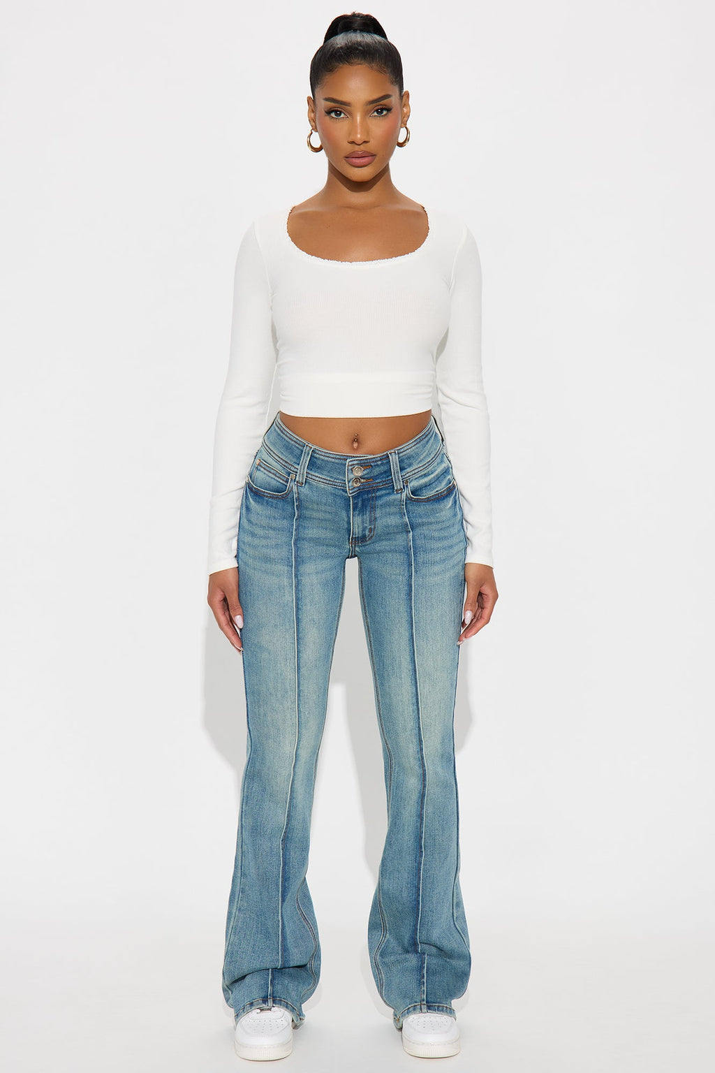 Lisbon Low Rise Pintuck Flare Jeans - Medium Wash