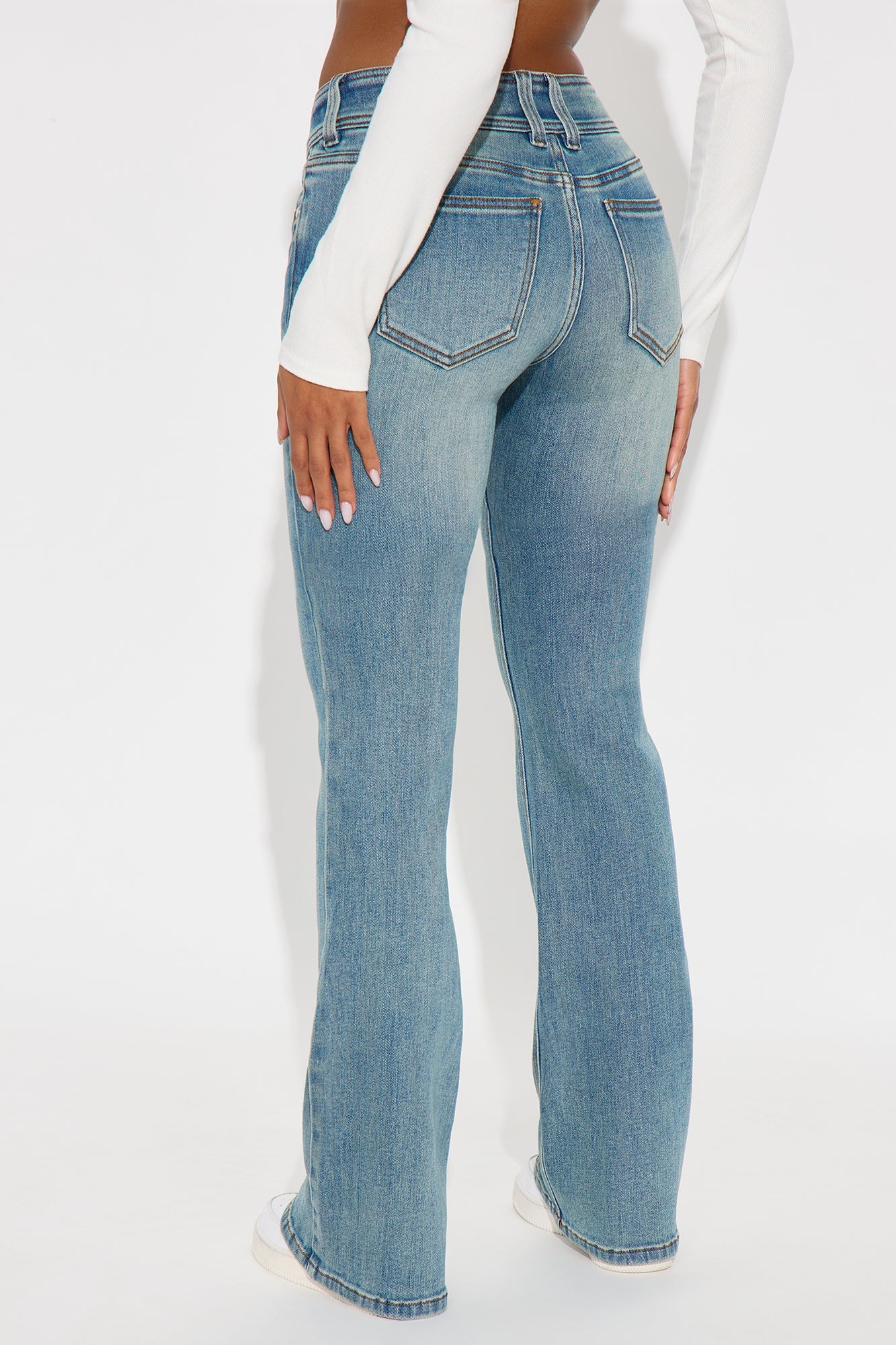 Lisbon Low Rise Pintuck Flare Jeans - Medium Wash