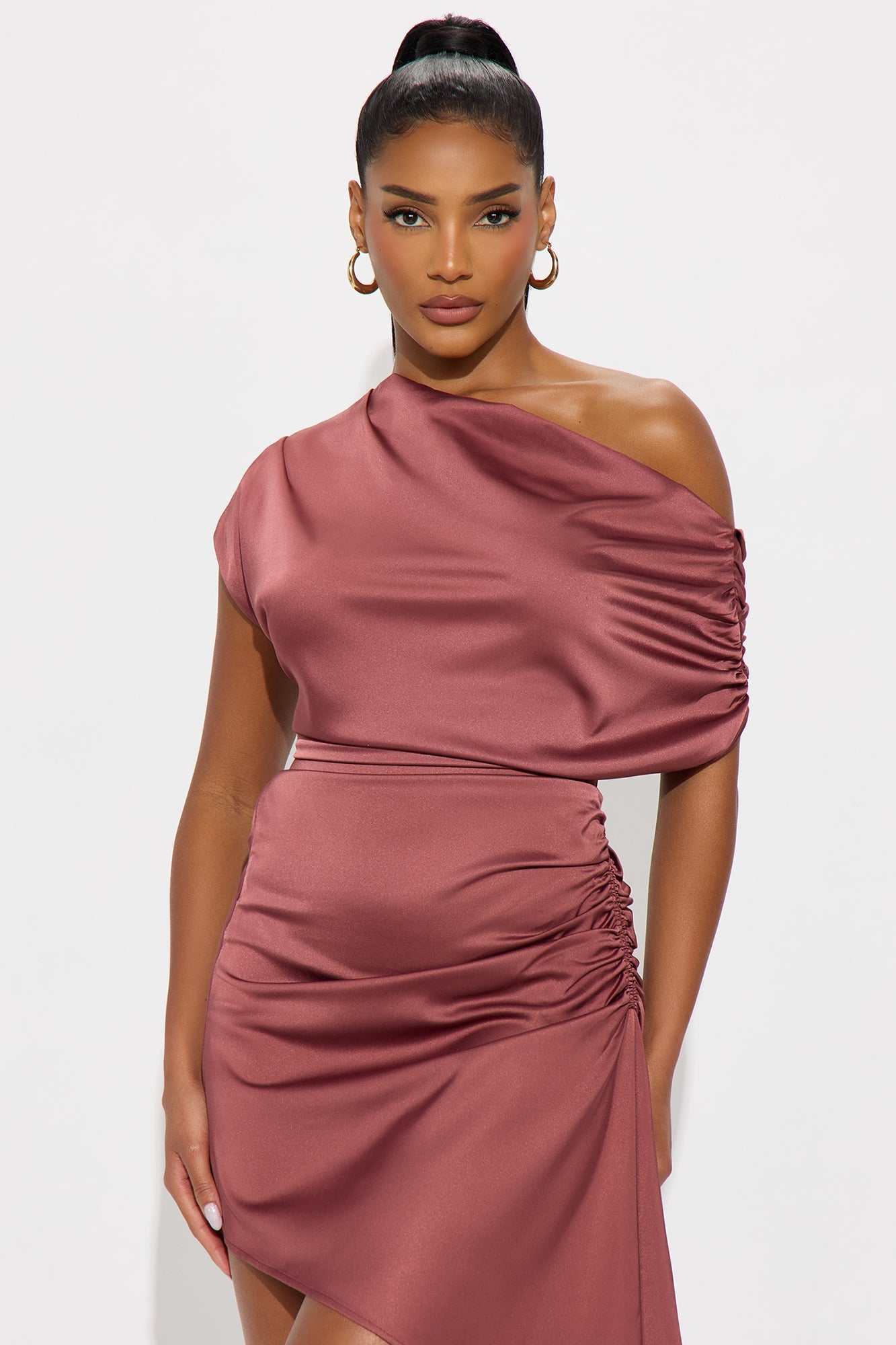 Bynes Satin Midi Dress - Brown