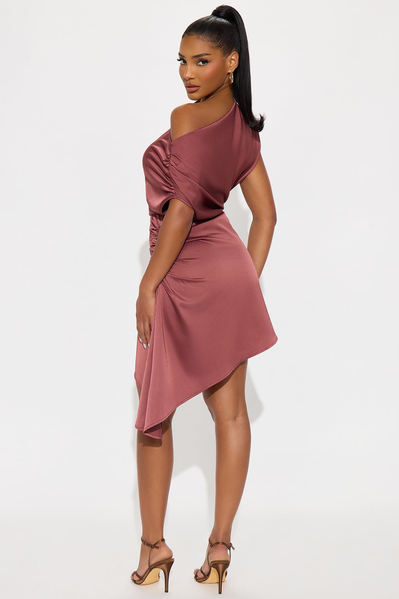Bynes Satin Midi Dress - Brown