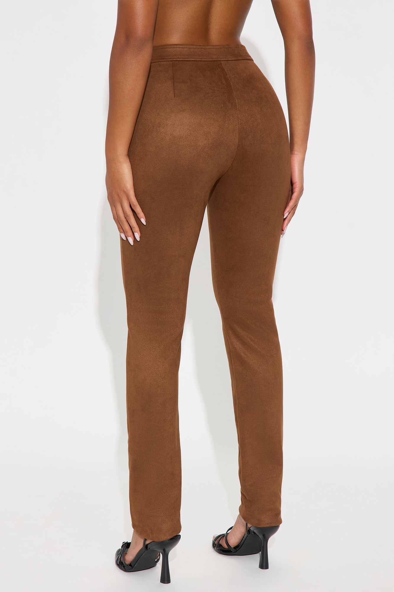Lasso Up Faux Suede Straight Leg Pant 33 - Brown