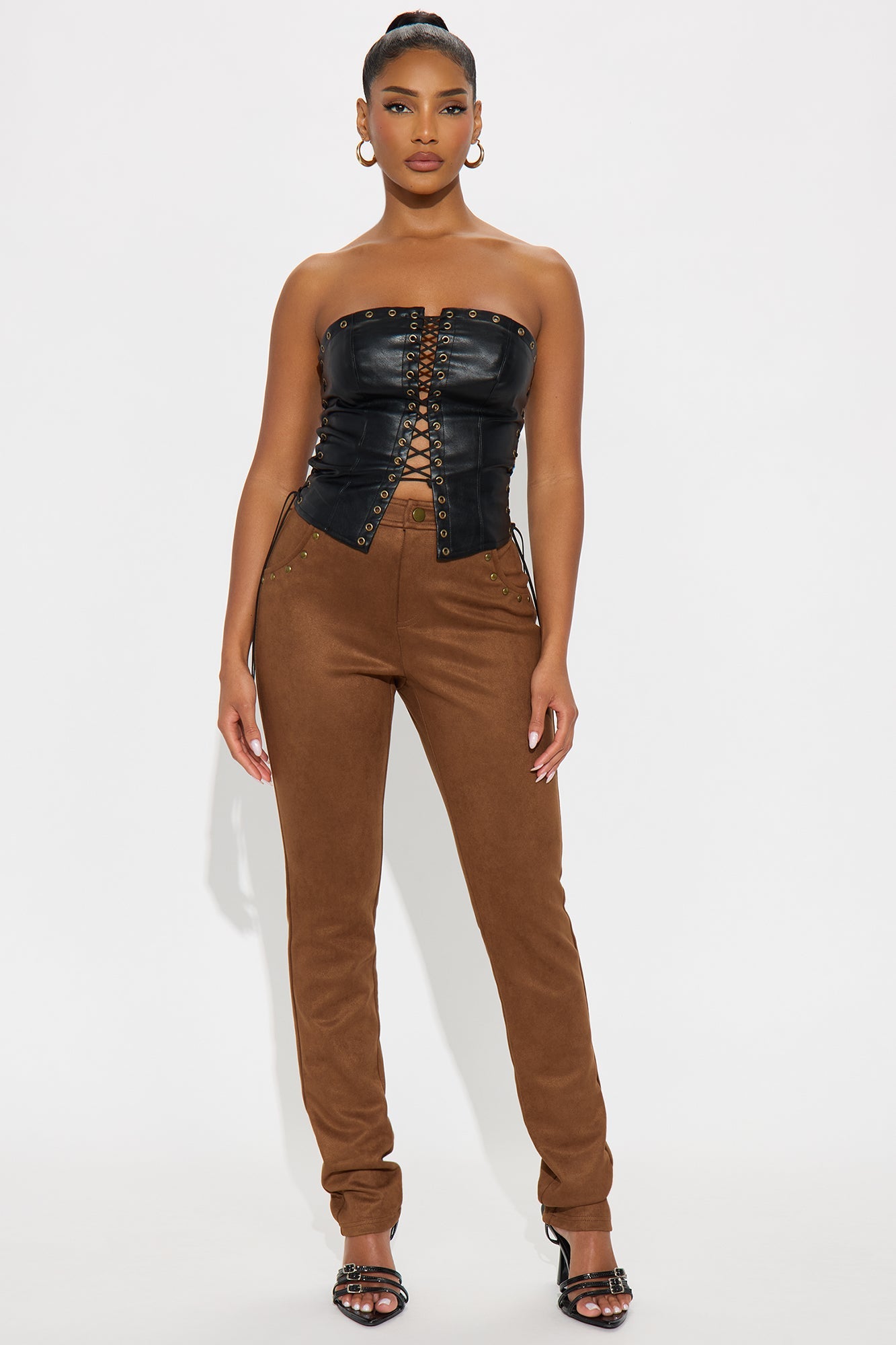 Lasso Up Faux Suede Straight Leg Pant 33 - Brown