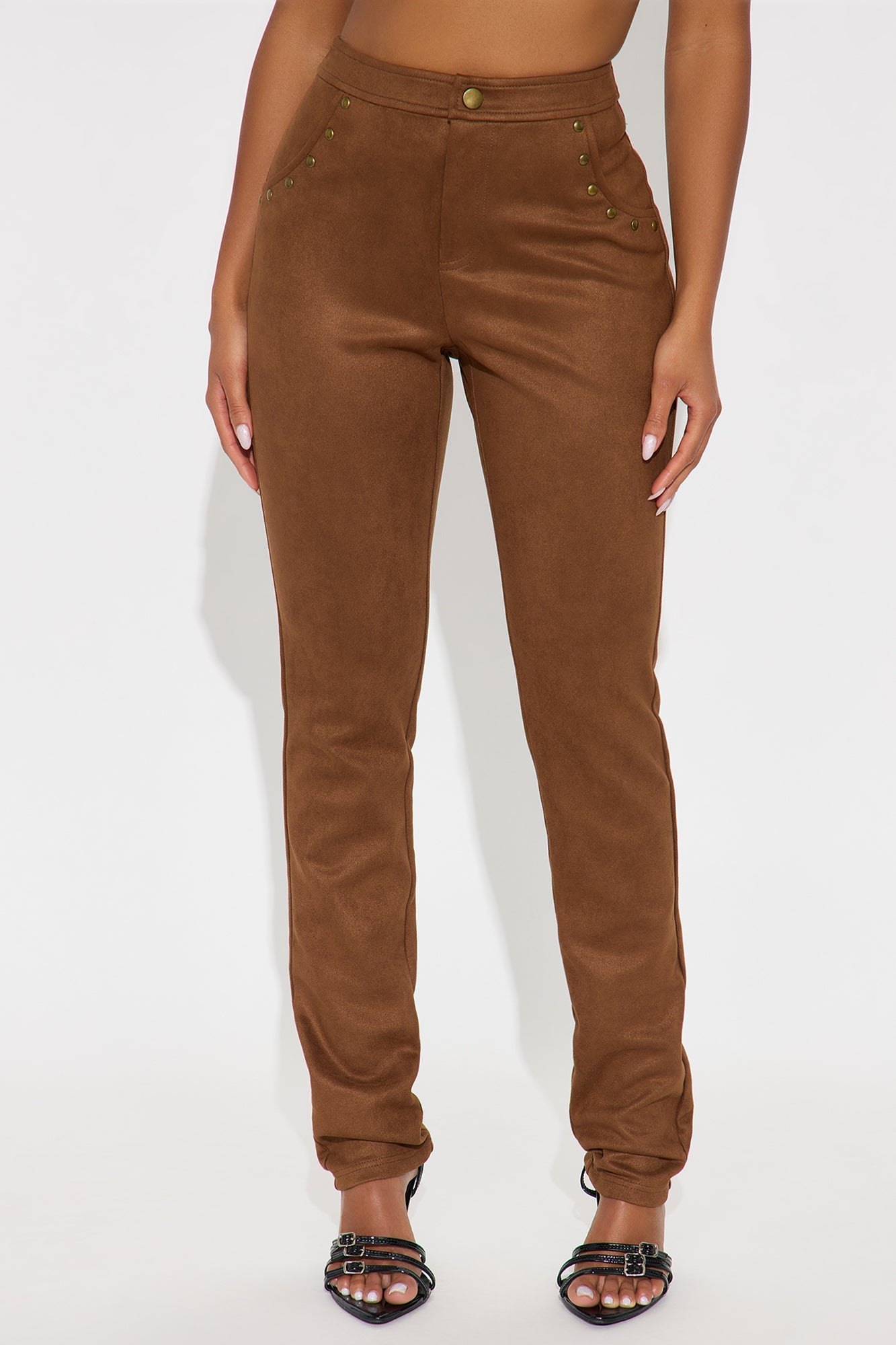 Lasso Up Faux Suede Straight Leg Pant 33 - Brown