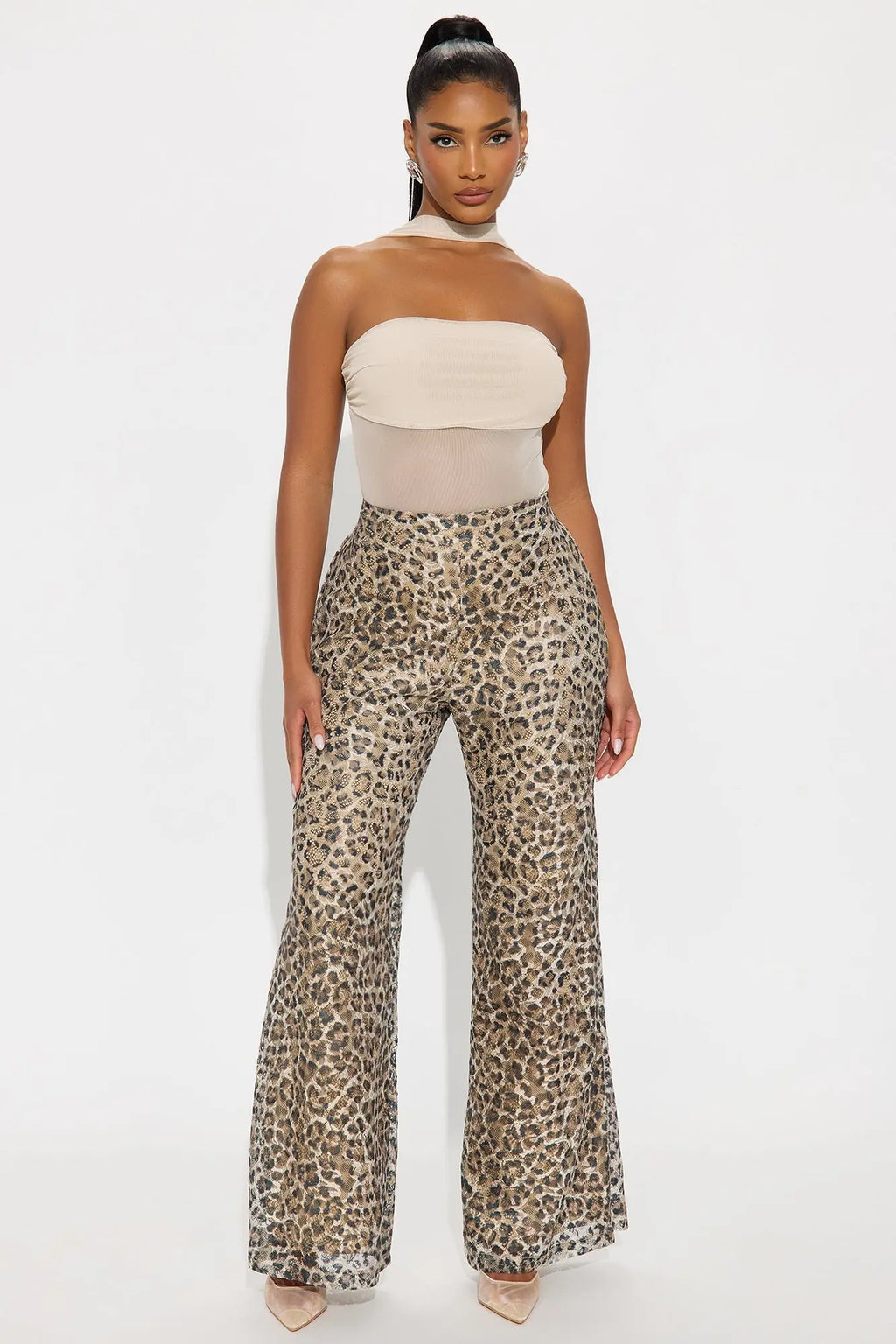 Locked In Leopard Lace Wide Leg Pant 33″ - Leopard 