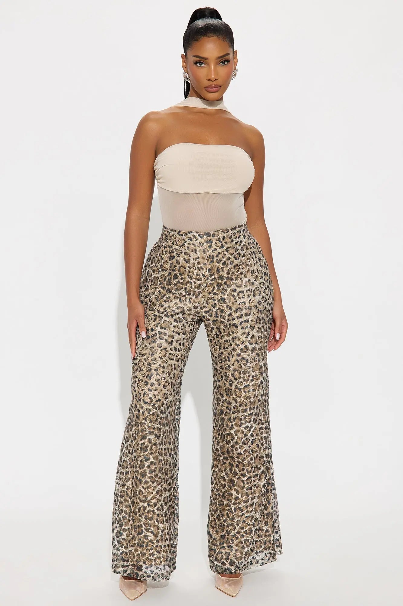 Locked In Leopard Lace Wide Leg Pant 33″ - Leopard 