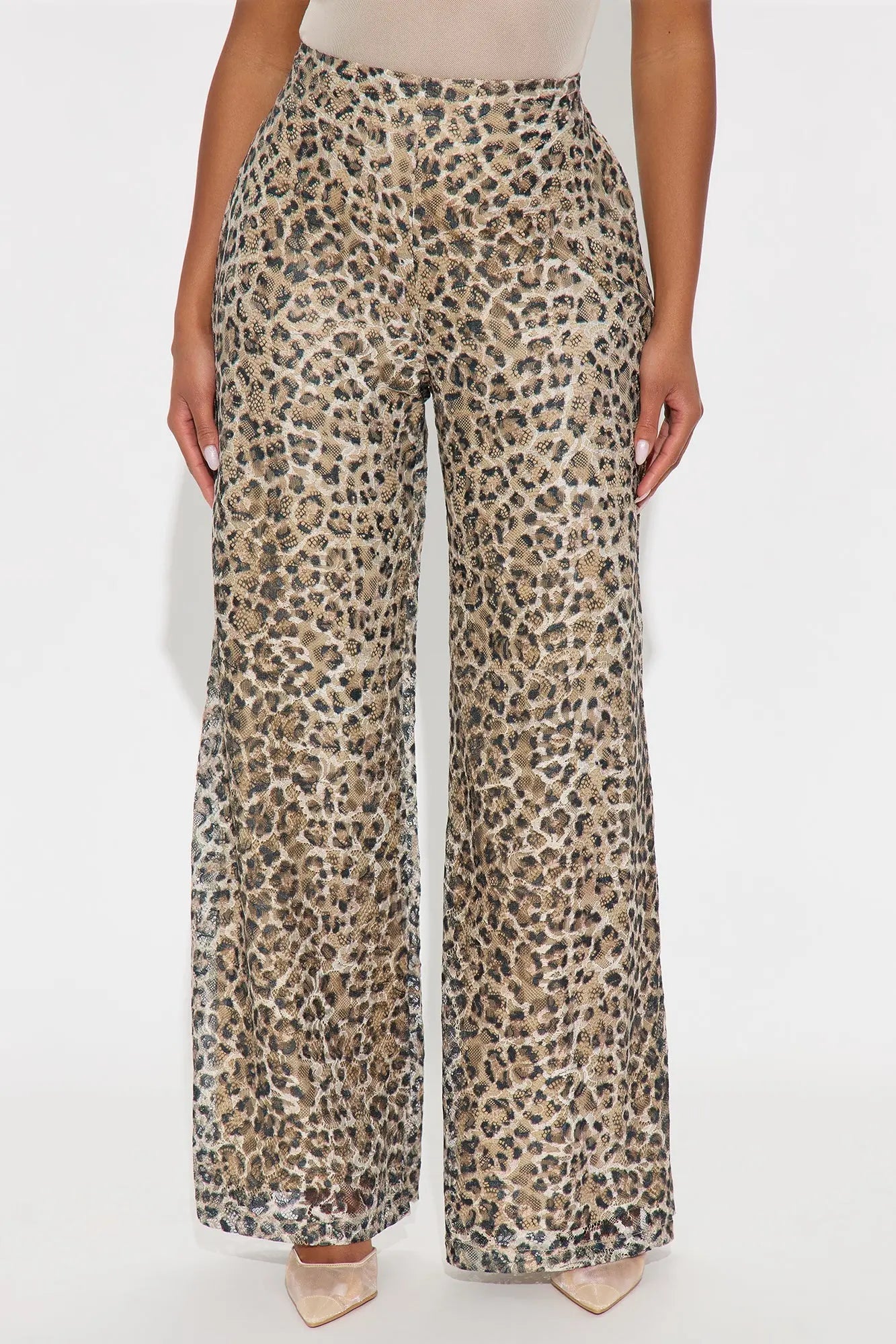 Locked In Leopard Lace Wide Leg Pant 33″ - Leopard 