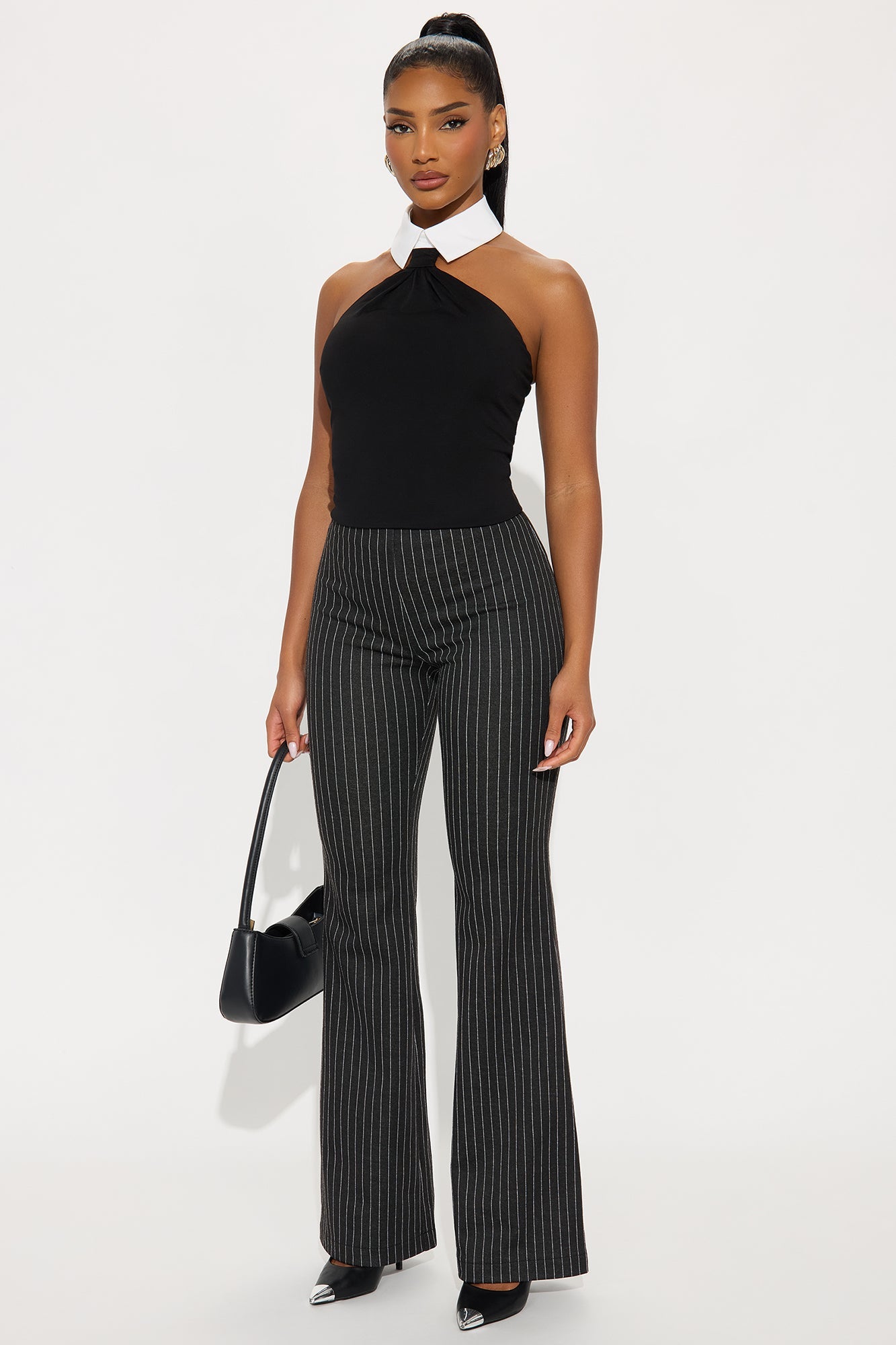 Double Agent Collared Halter Top - Black/combo