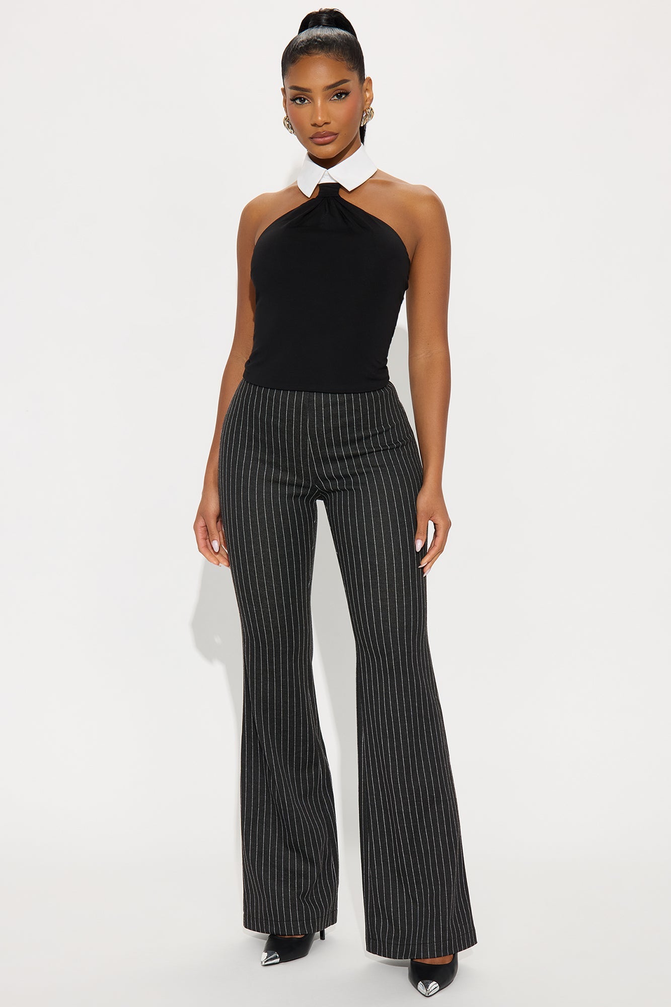 Booked And Busy Pinstripe Ponte Flare Pant 33 - Black/White