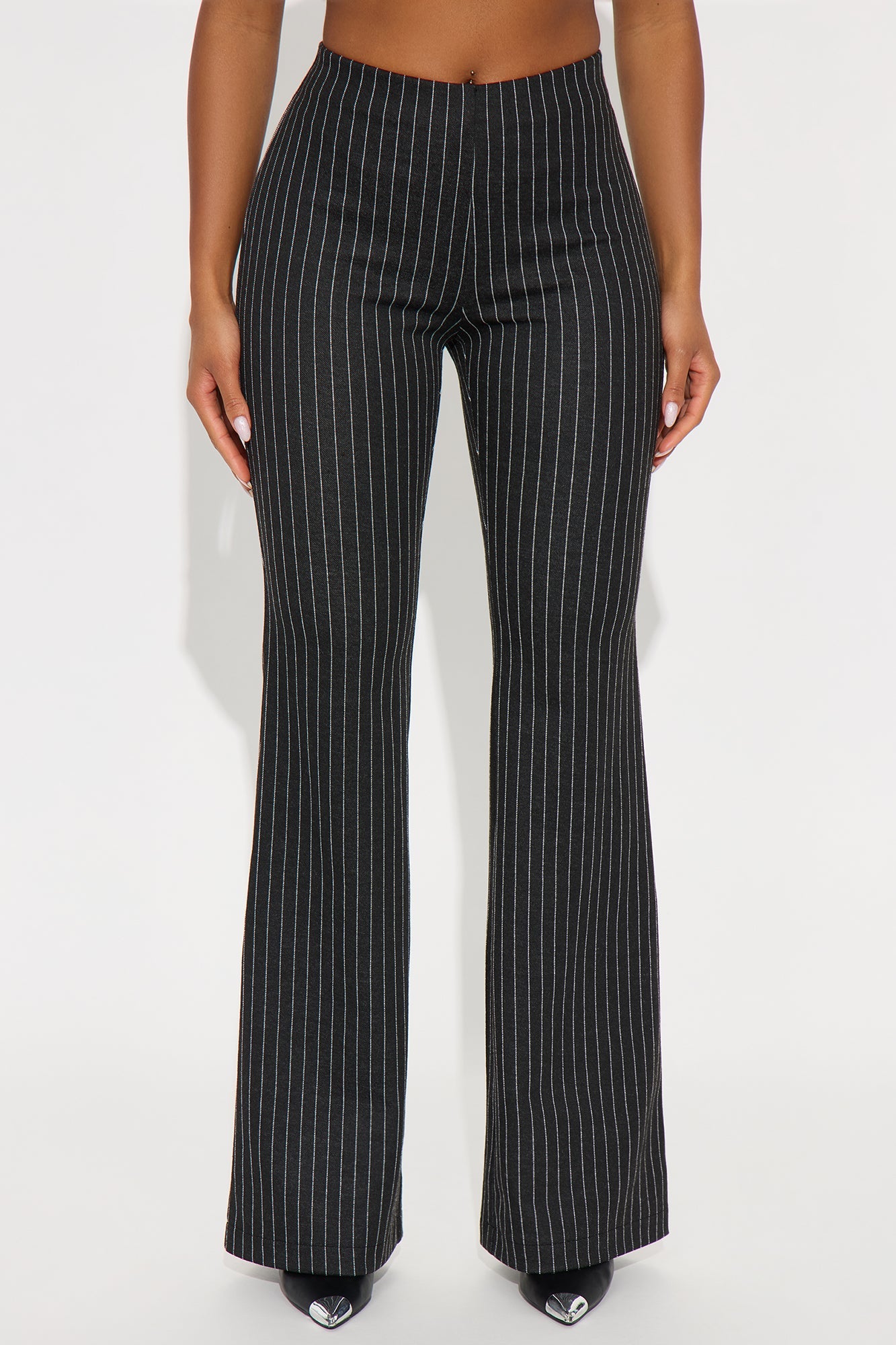 Booked And Busy Pinstripe Ponte Flare Pant 33 - Black/White