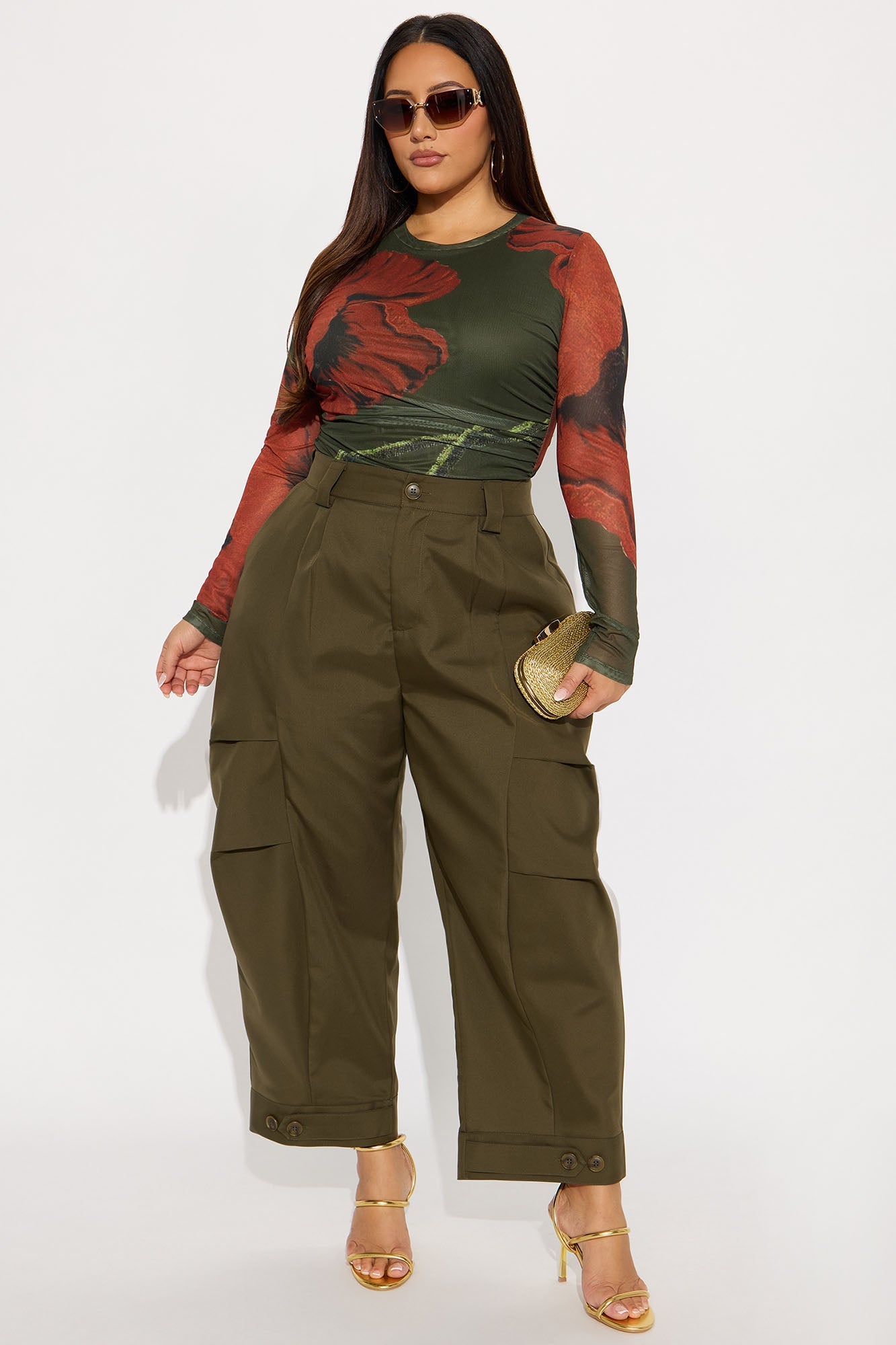 Doreen Floral Long Sleeve Mesh Bodysuit - Green/combo