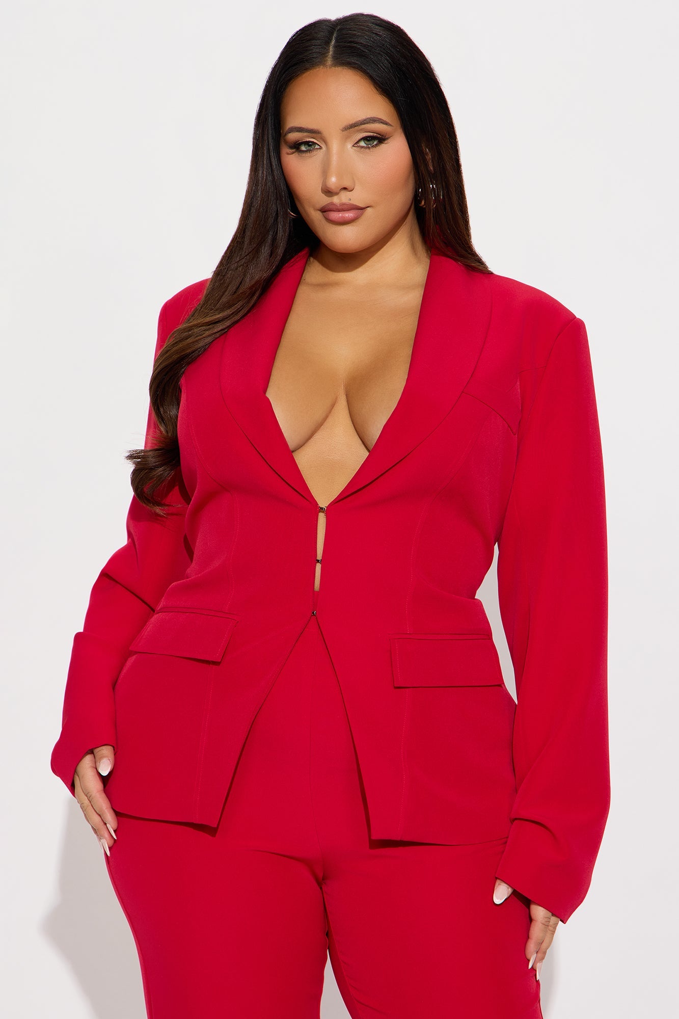 About Her Business Hourglass Blazer - Red