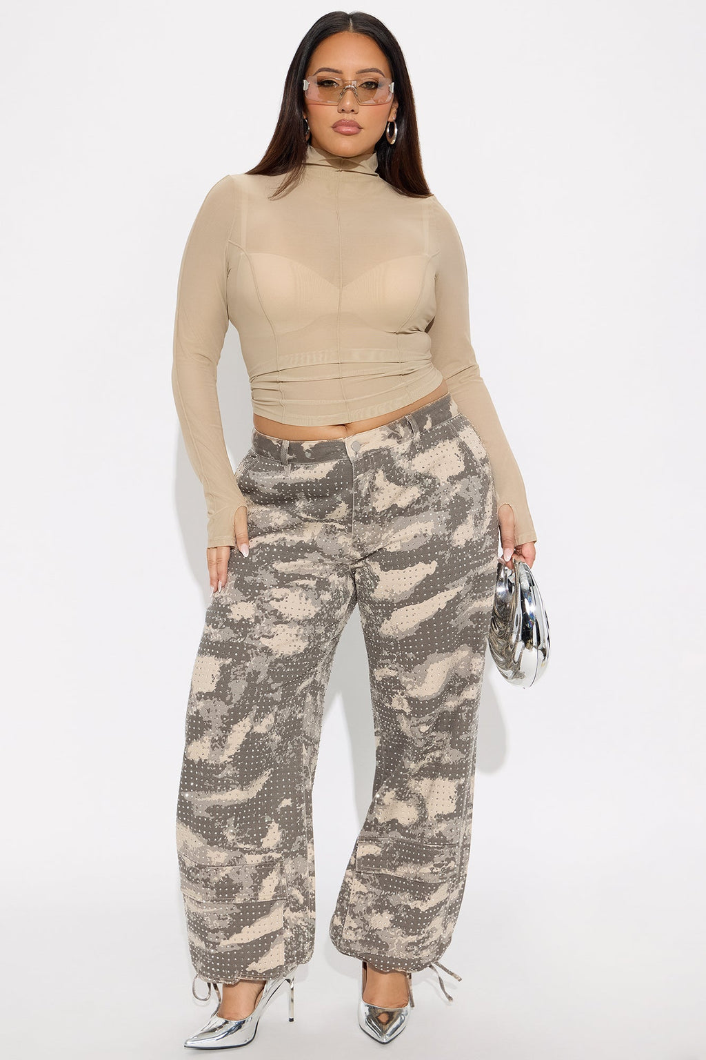 Look Don't Talk Embellished Camp Print Jogger Pant - Camouflage