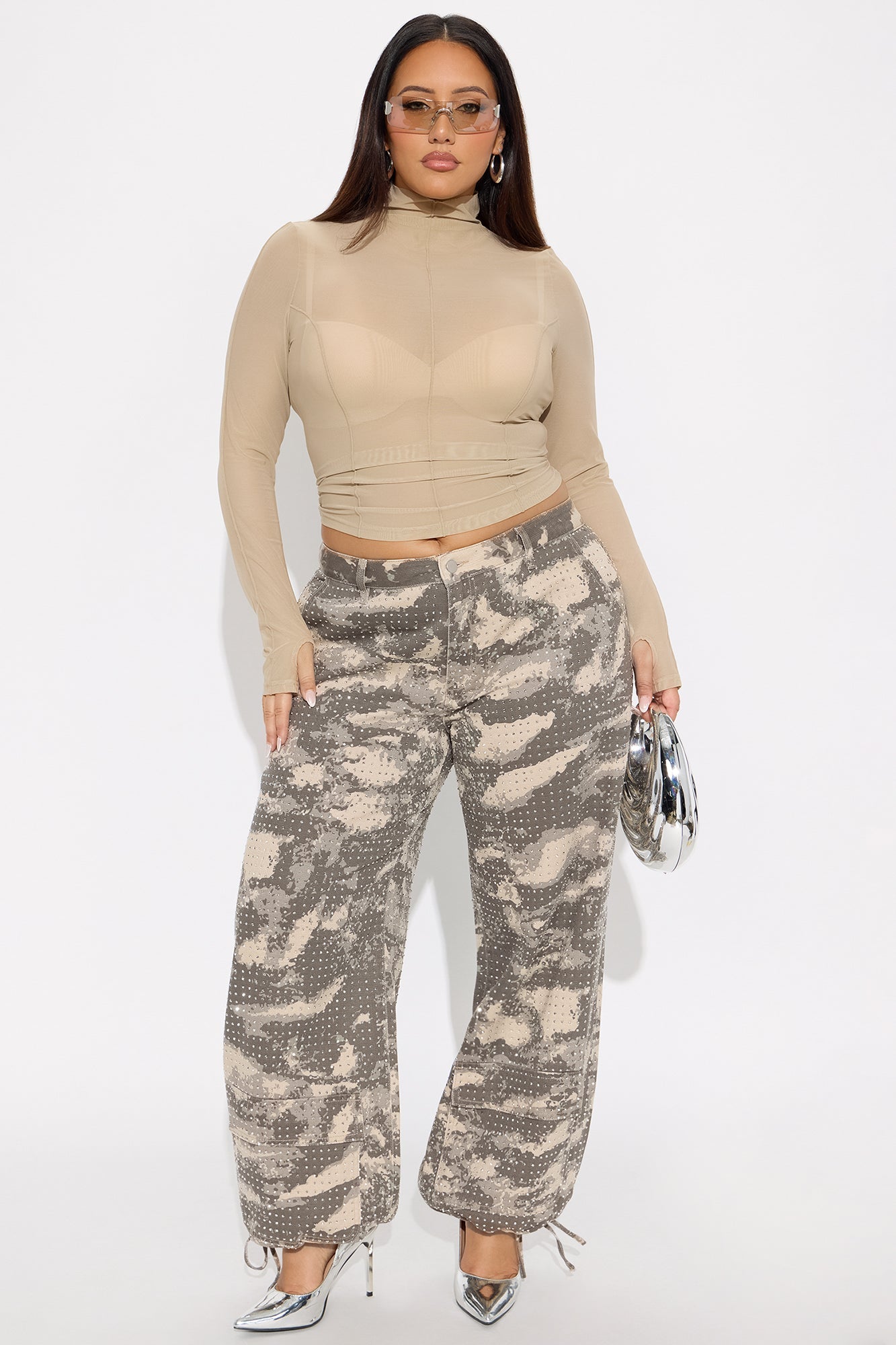 Look Don't Talk Embellished Camp Print Jogger Pant - Camouflage
