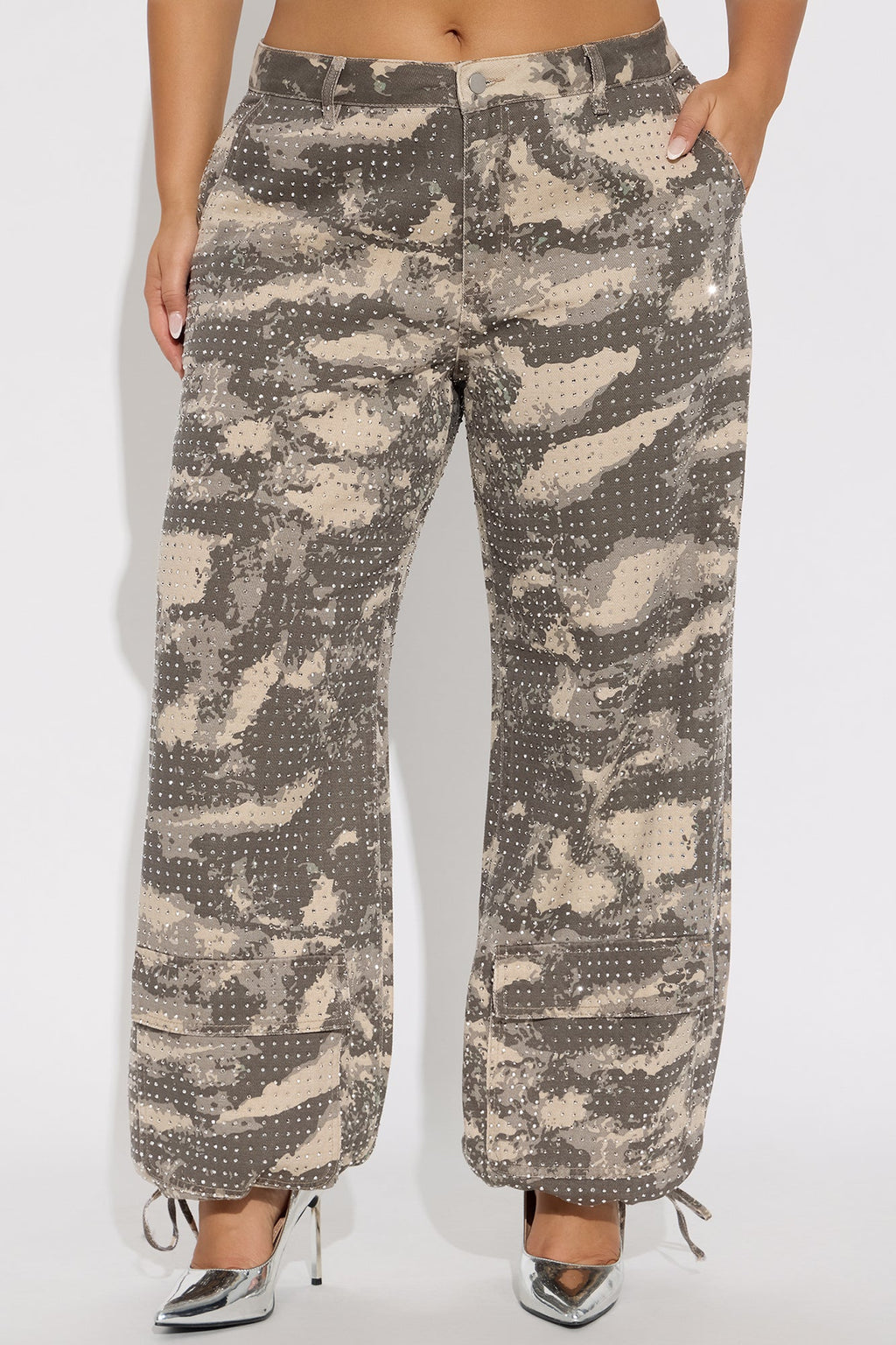 Look Don't Talk Embellished Camp Print Jogger Pant - Camouflage