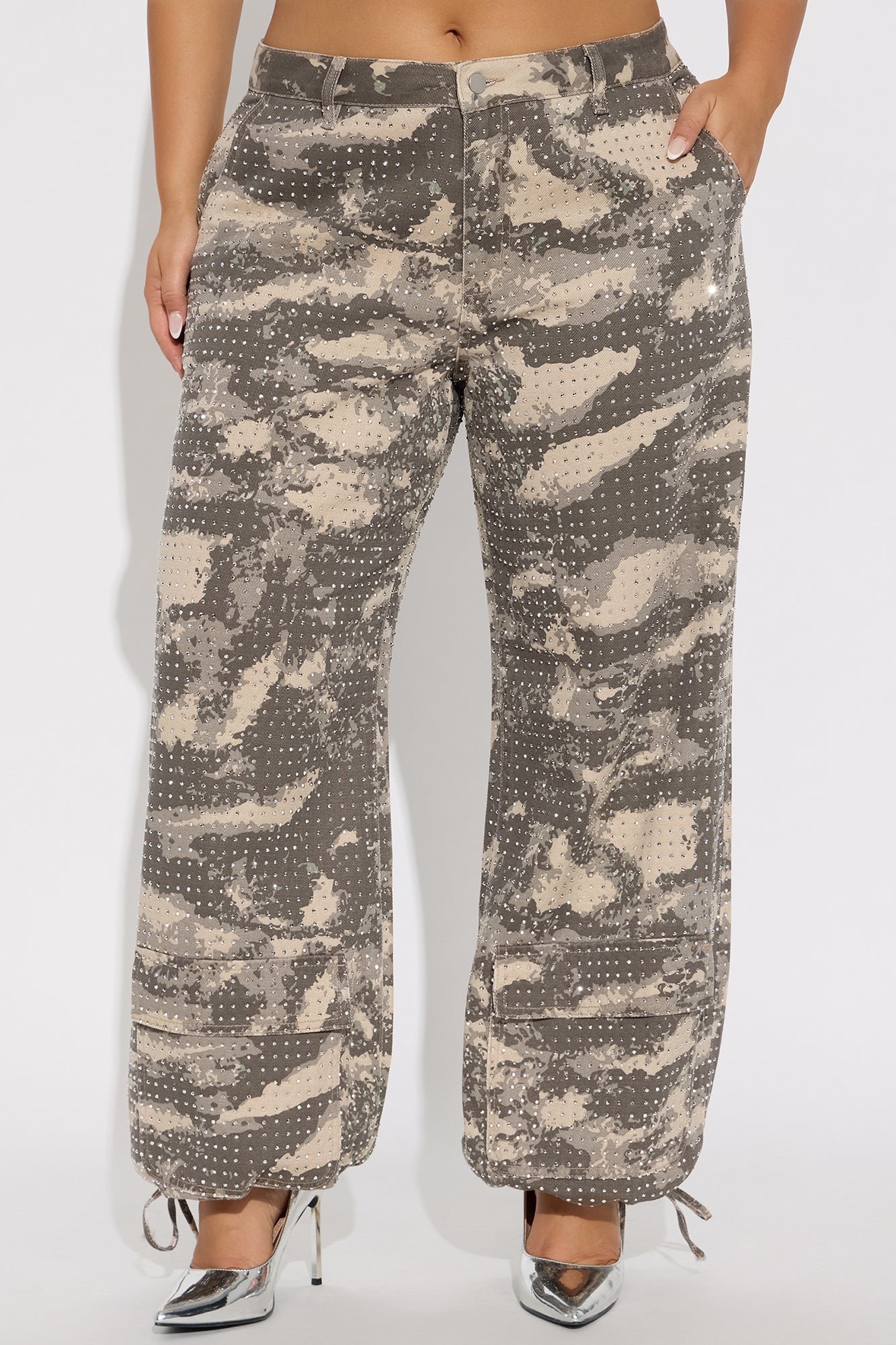 Look Don't Talk Embellished Camp Print Jogger Pant - Camouflage