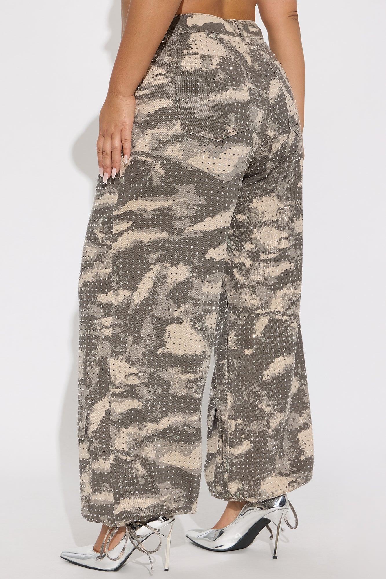 Look Don't Talk Embellished Camp Print Jogger Pant - Camouflage