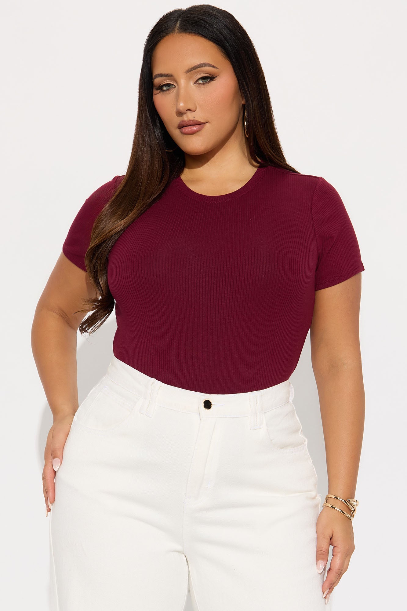Aliza Ribbed Bodysuit - Burgundy