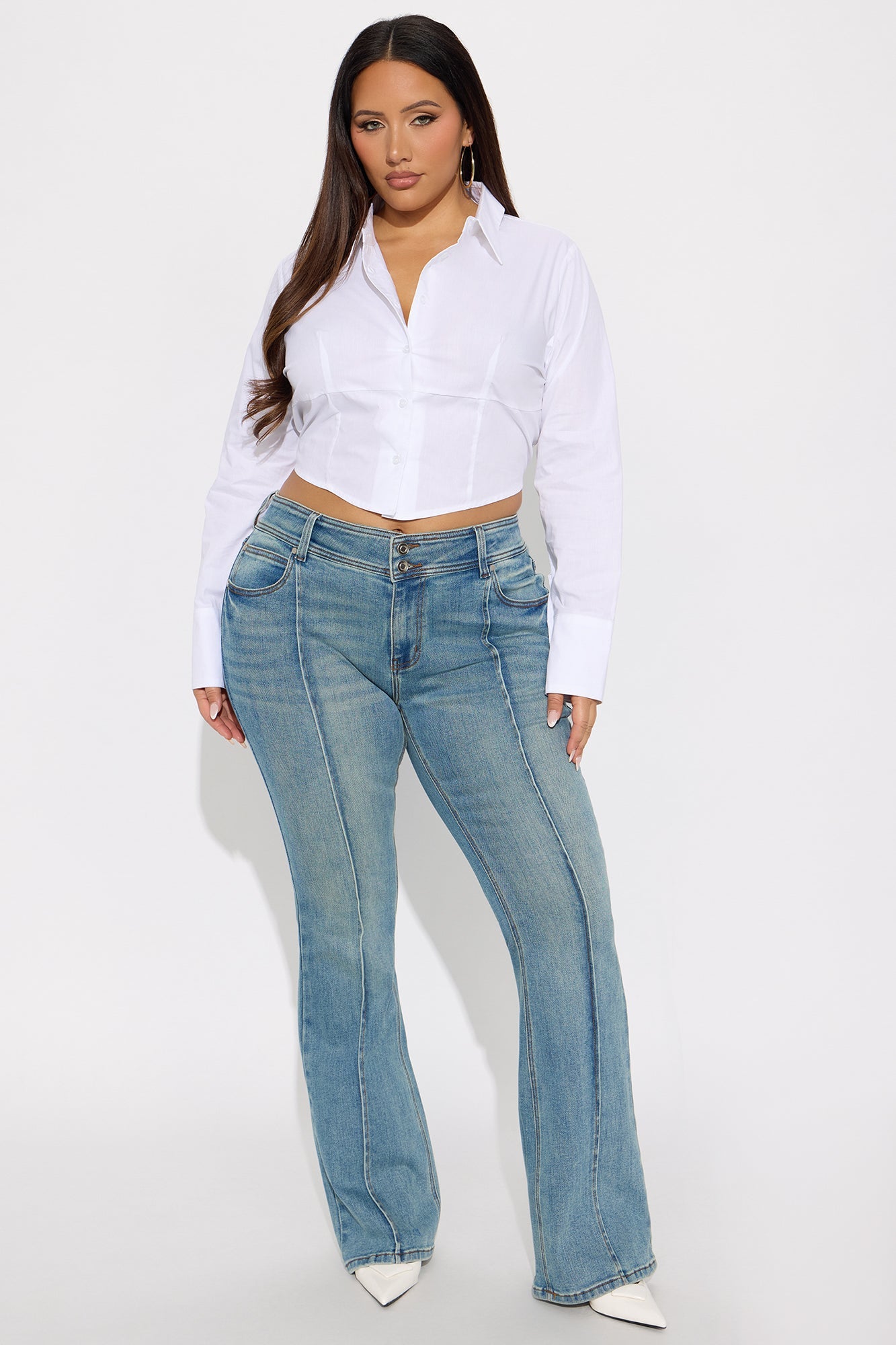 Lisbon Low Rise Pintuck Flare Jeans - Medium Wash