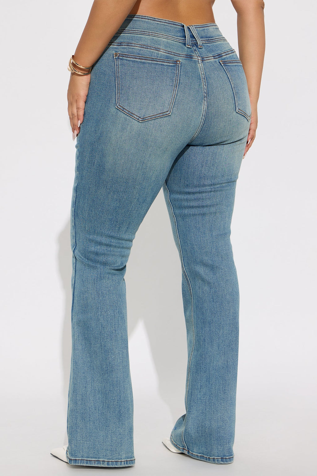 Lisbon Low Rise Pintuck Flare Jeans - Medium Wash