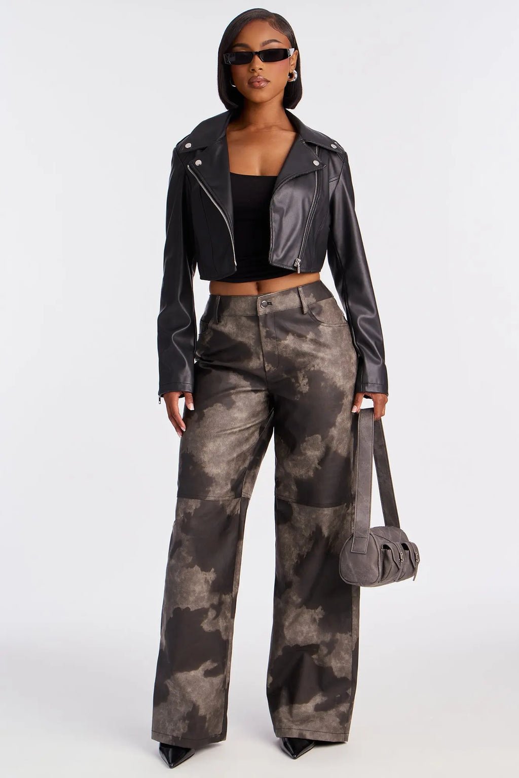Jamila Faux Leather Moto Jacket - Black 