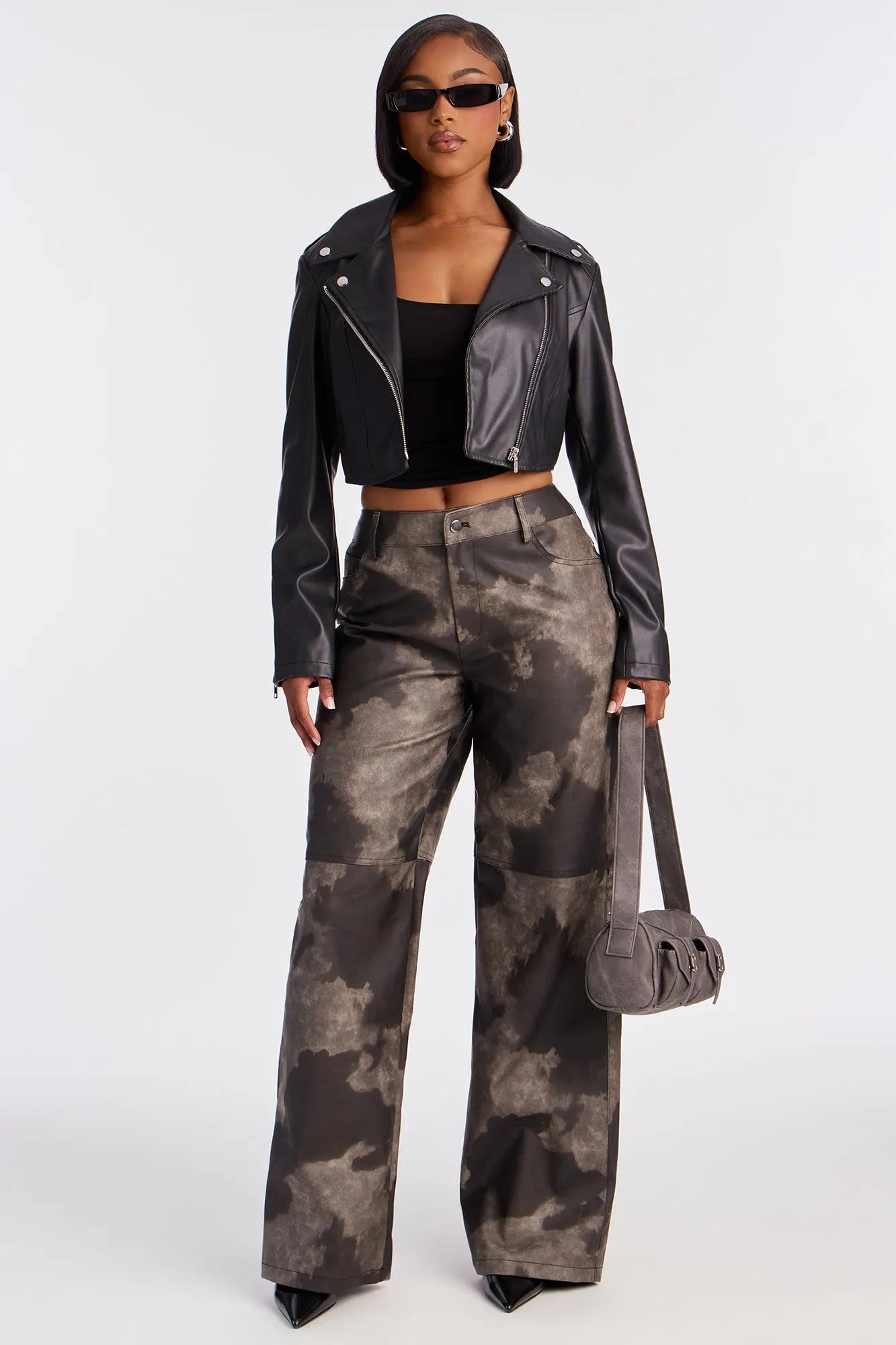 Jamila Faux Leather Moto Jacket - Black 