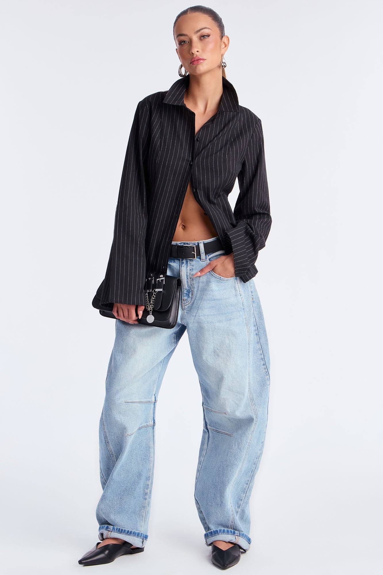 Way She Walks Pinstripe Shirt - Black/White