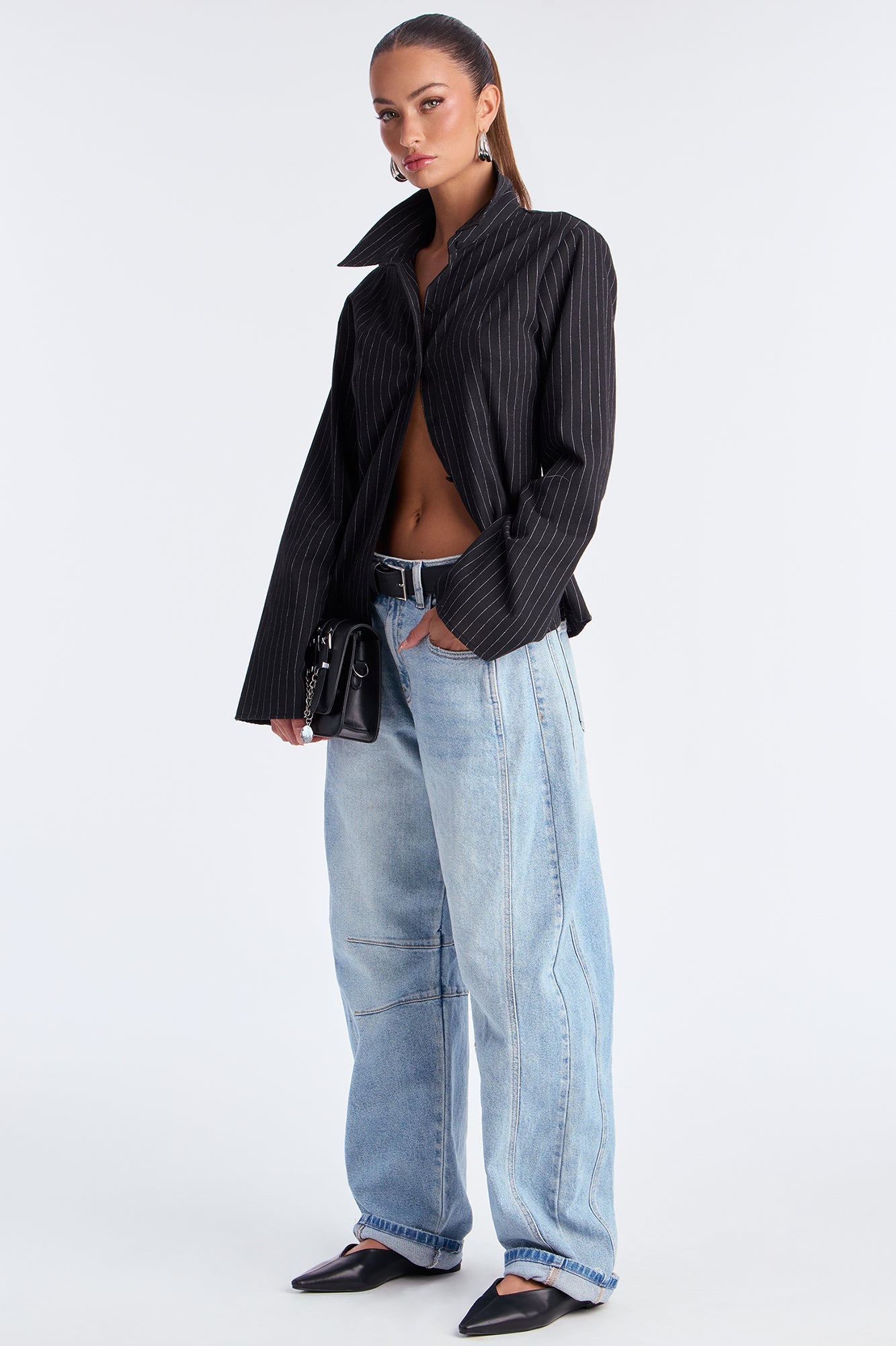 Way She Walks Pinstripe Shirt - Black/White