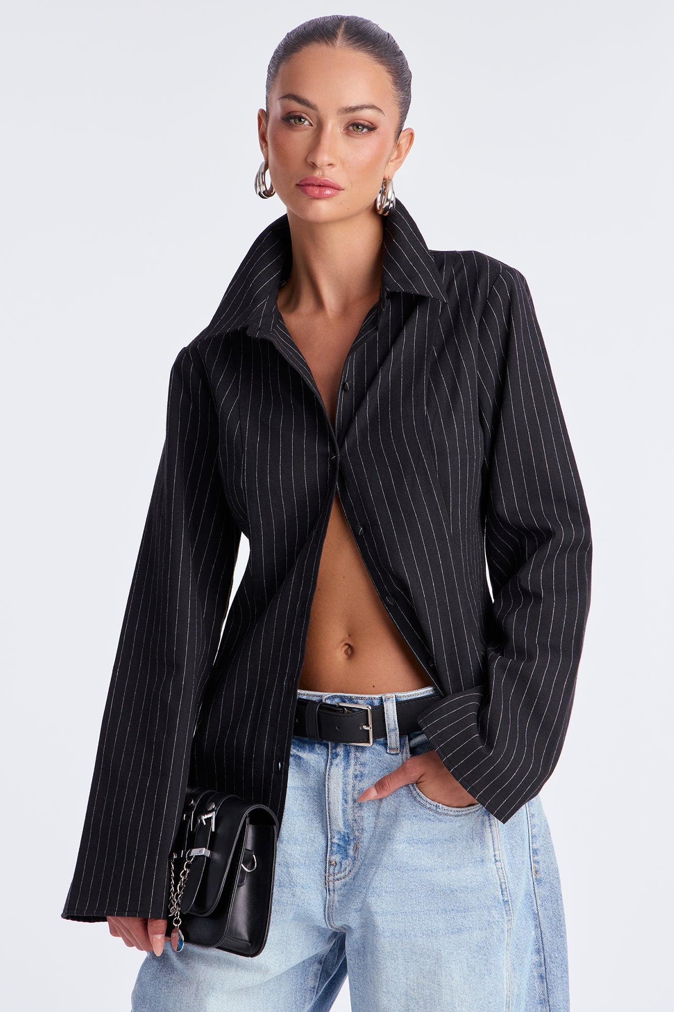 Way She Walks Pinstripe Shirt - Black/White