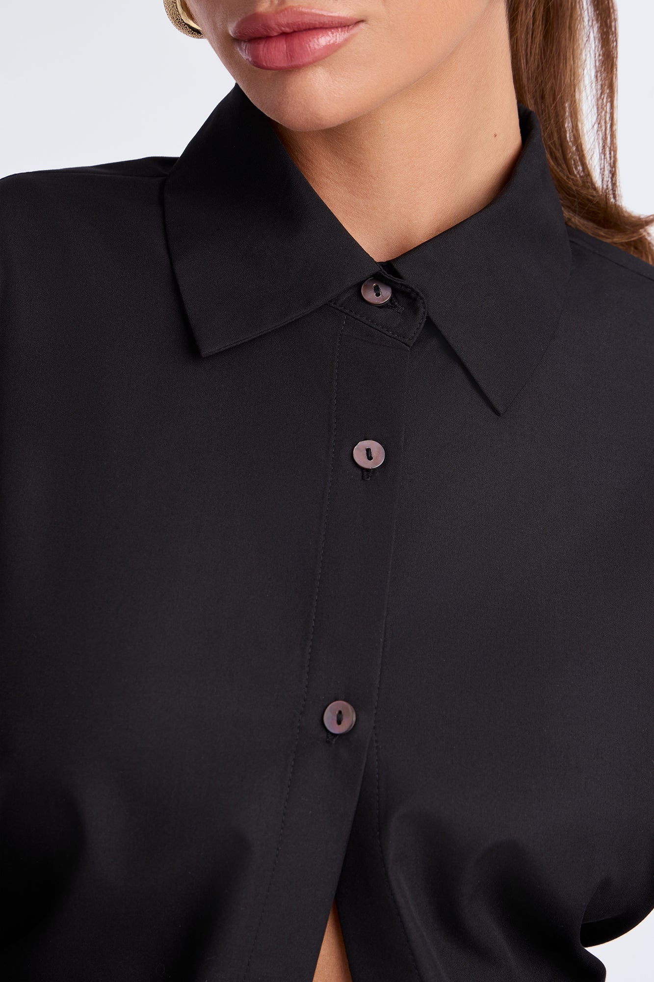 Corporate Baddie Tie Back Poplin Shirt - Black