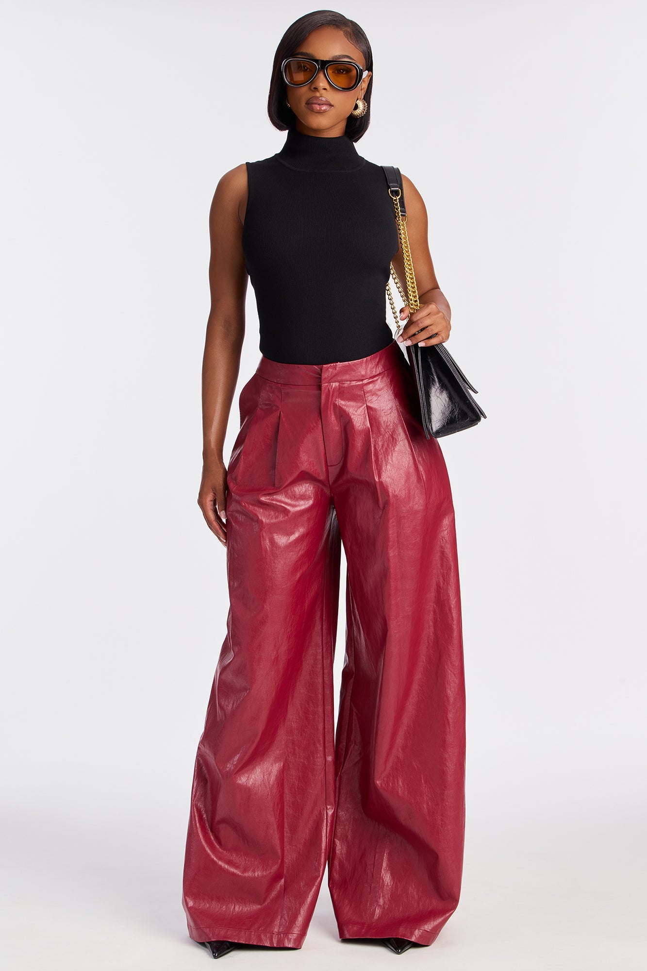 Vera Wide Leg Faux Leather Pant 33 - Red