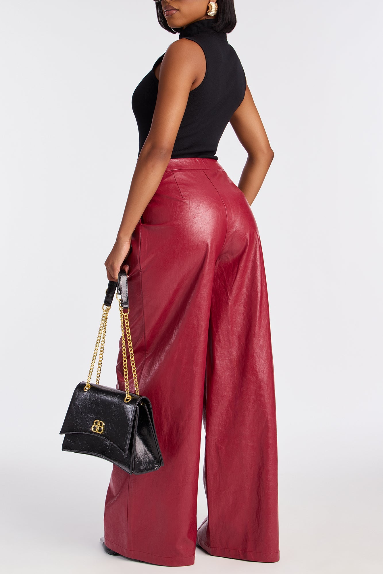 Vera Wide Leg Faux Leather Pant 33 - Red