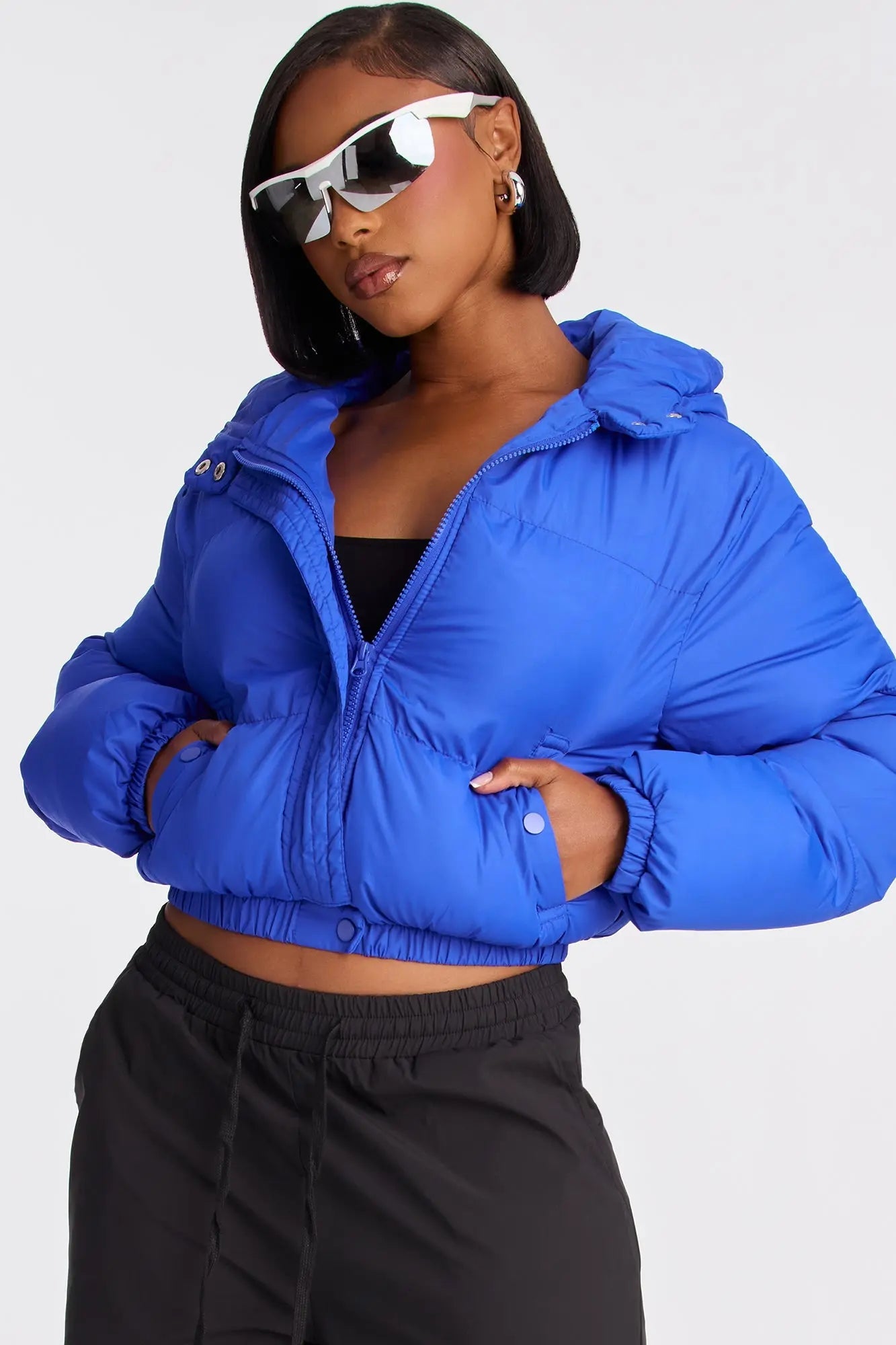 Dakota Cropped Hooded Puffer Jacket - Royal 