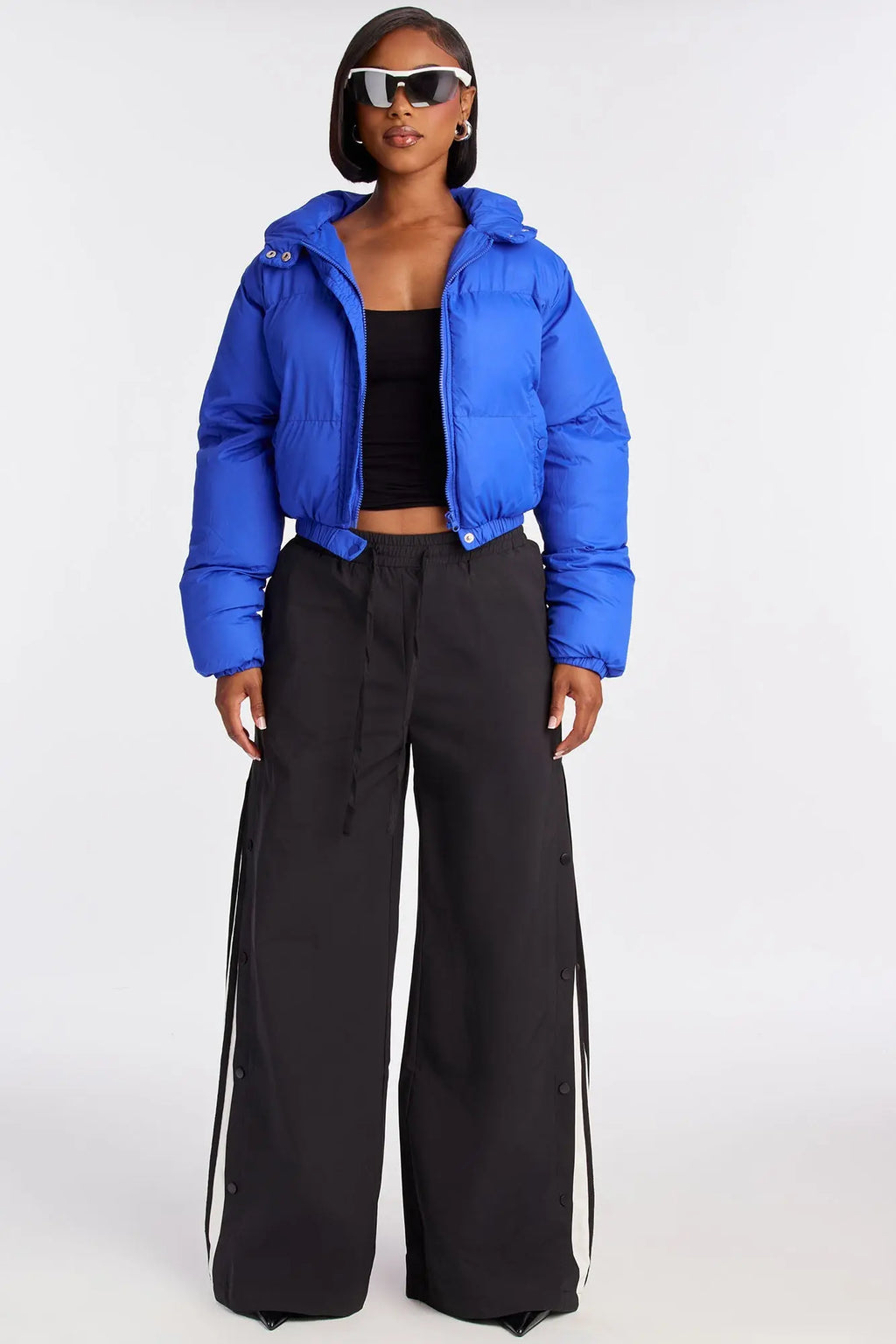 Dakota Cropped Hooded Puffer Jacket - Royal 
