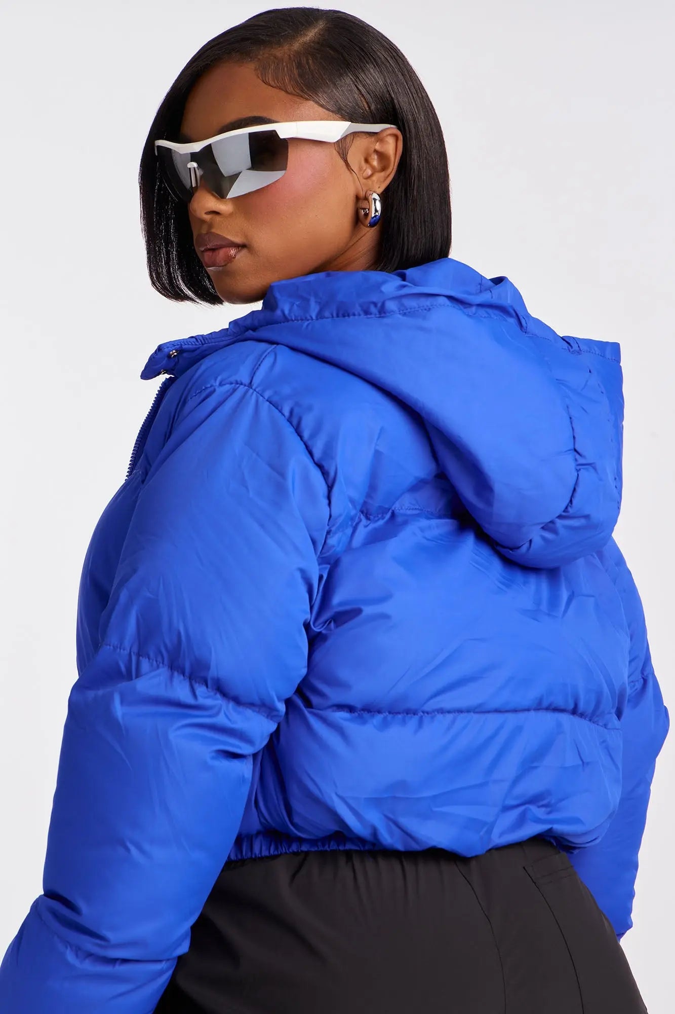 Dakota Cropped Hooded Puffer Jacket - Royal 