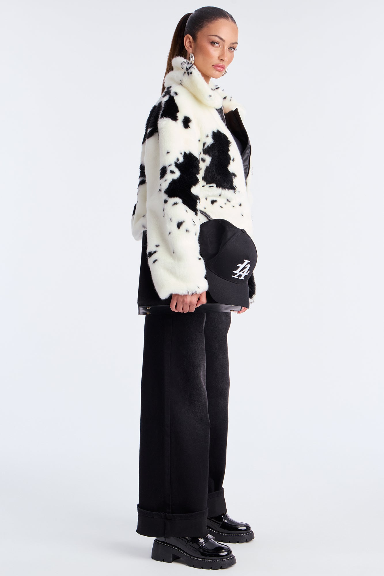 Cause A Frenzy Cow Print Faux Fur Coat - Cream/combo