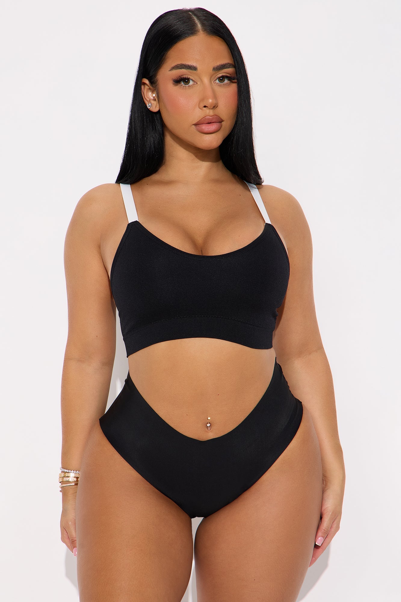 High Waist Light Compression Shaping Thong - Black