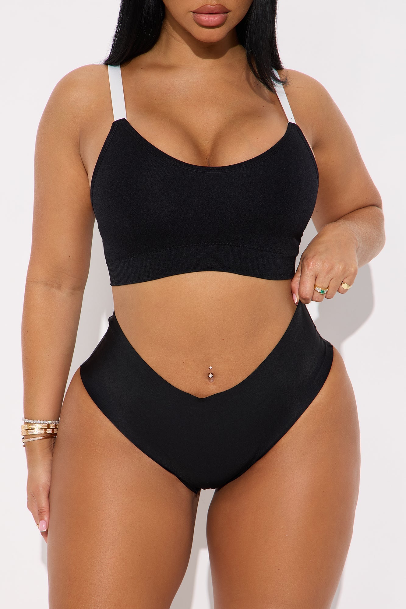 High Waist Light Compression Shaping Thong - Black