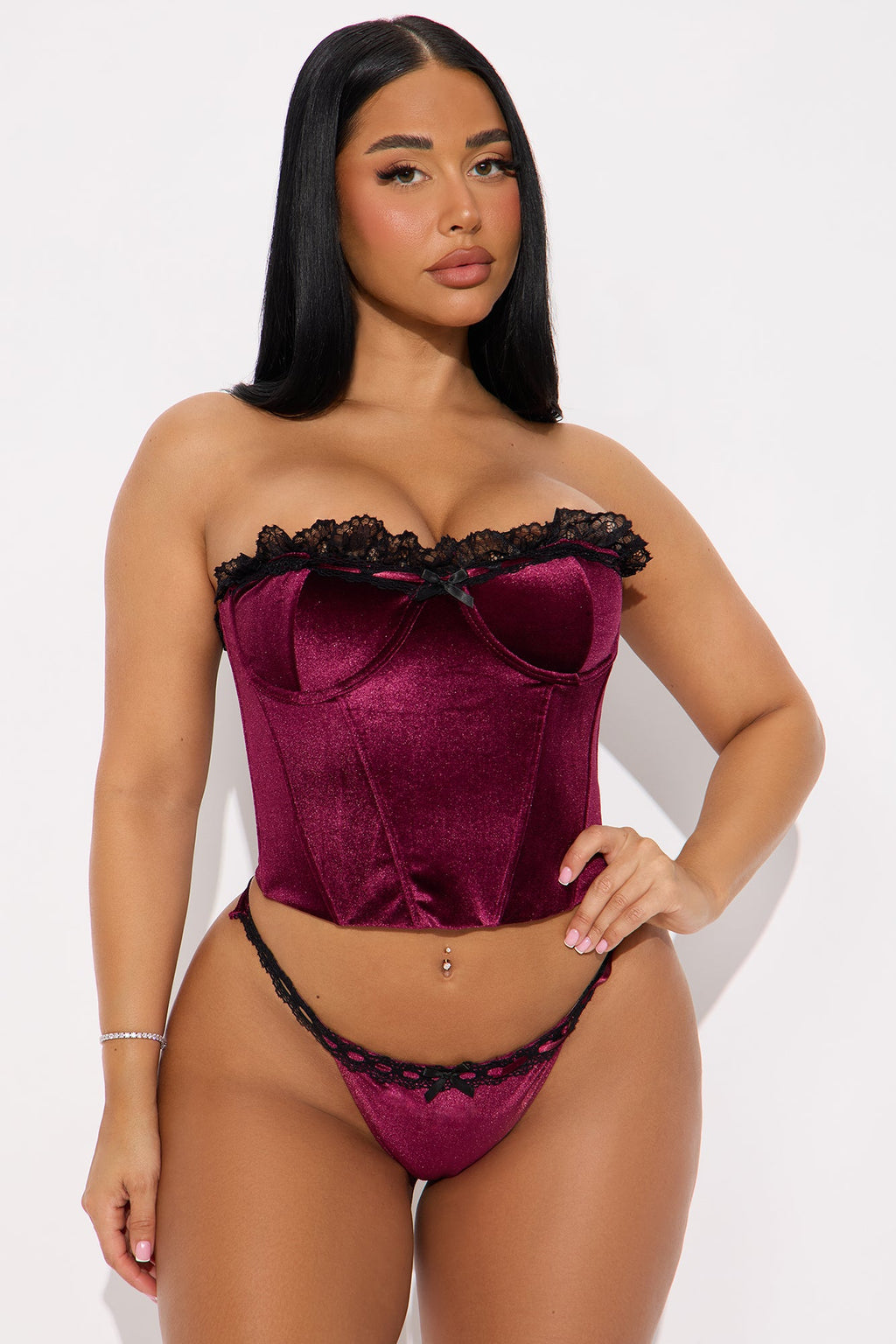 A Sweet Little Treat Corset Panty 2 Piece Set - Burgundy/combo